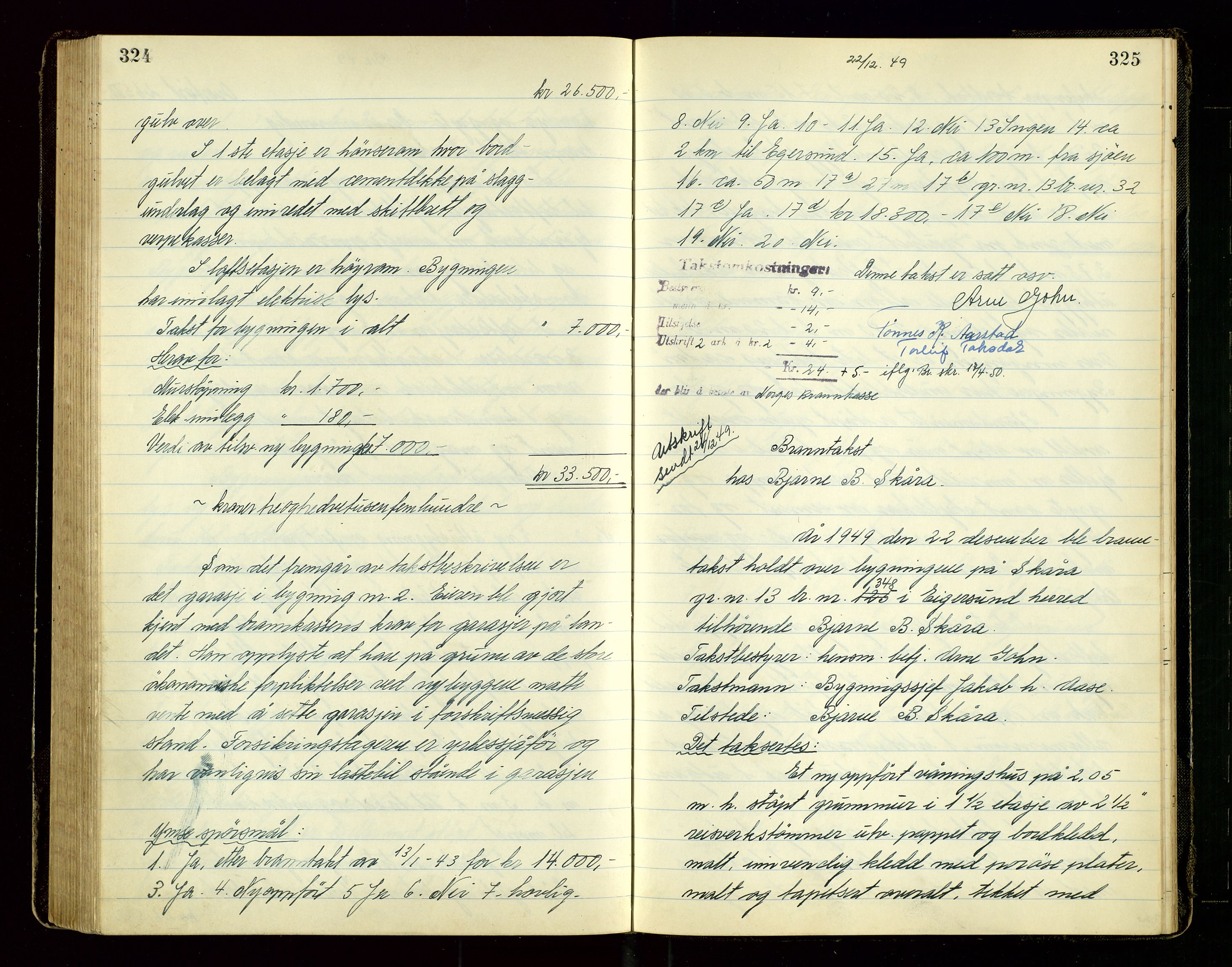 Eigersund lensmannskontor, AV/SAST-A-100171/Goa/L0009: "Branntakstprotokoll", 1948-1950, p. 324-325