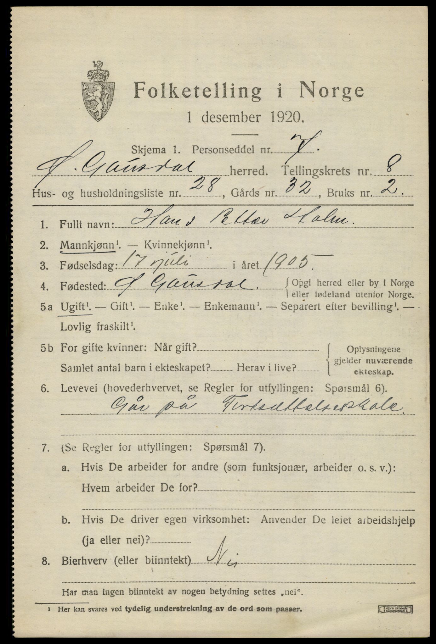 SAH, 1920 census for Østre Gausdal, 1920, p. 4918