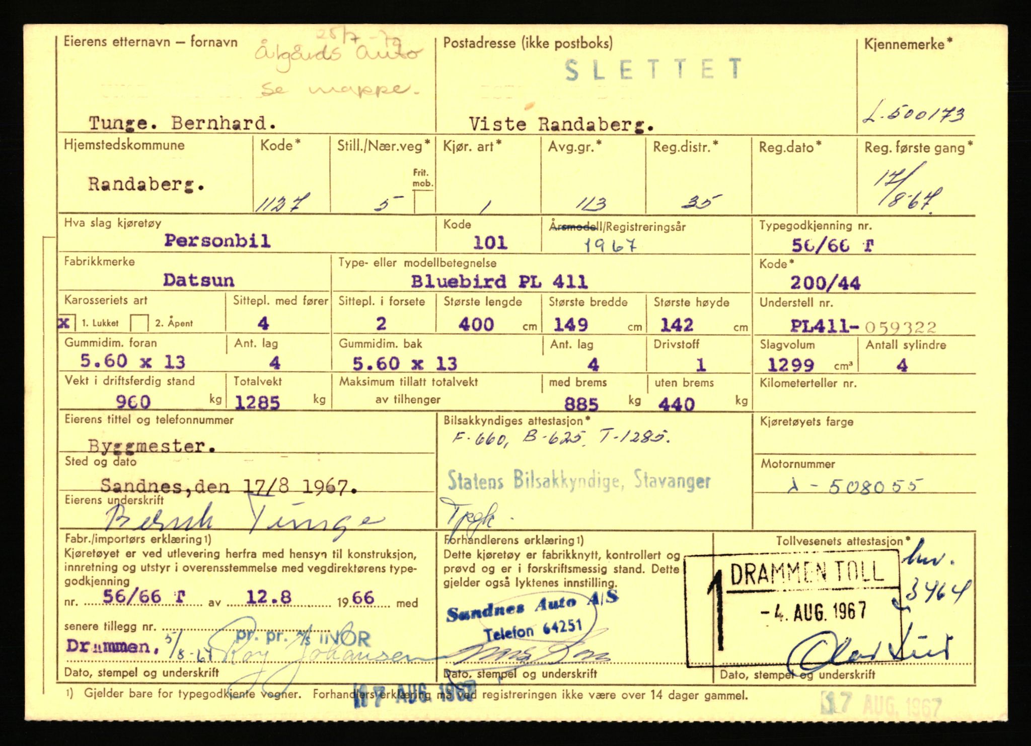 Stavanger trafikkstasjon, AV/SAST-A-101942/0/F/L0077: L-500000 - L-502999, 1930-1971, p. 105