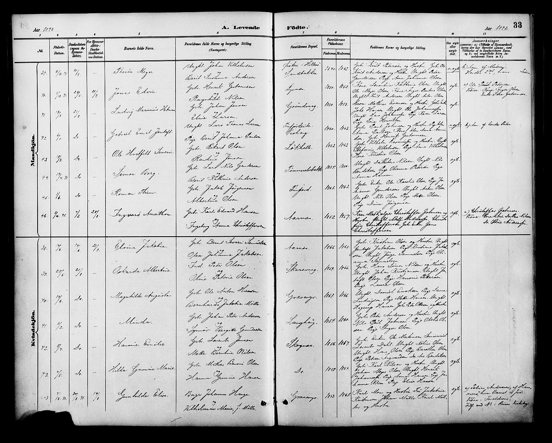Lenvik sokneprestembete, SATØ/S-1310/H/Ha/Haa/L0013kirke: Parish register (official) no. 13, 1890-1898, p. 33