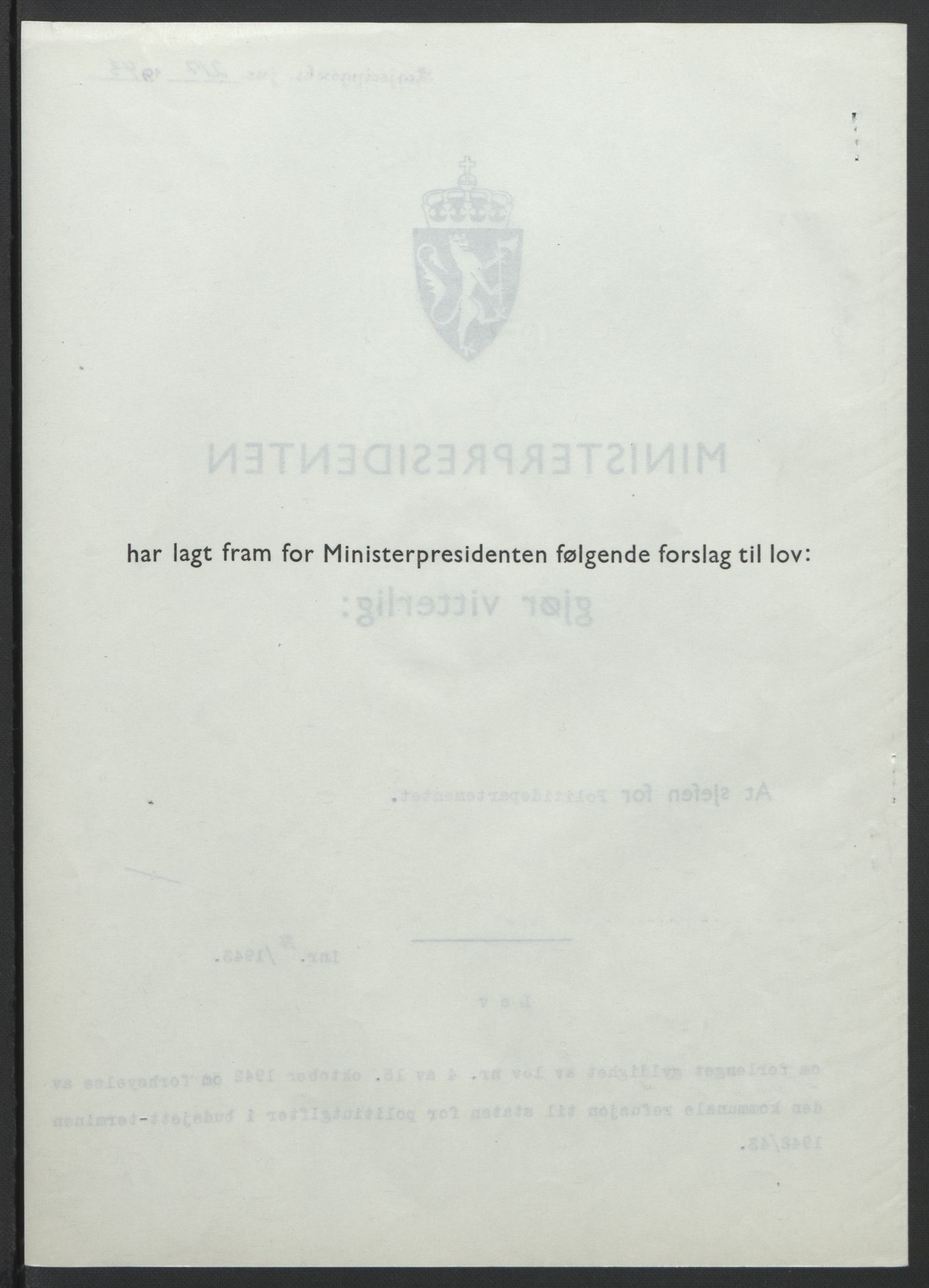 NS-administrasjonen 1940-1945 (Statsrådsekretariatet, de kommisariske statsråder mm), RA/S-4279/D/Db/L0099: Lover, 1943, p. 437