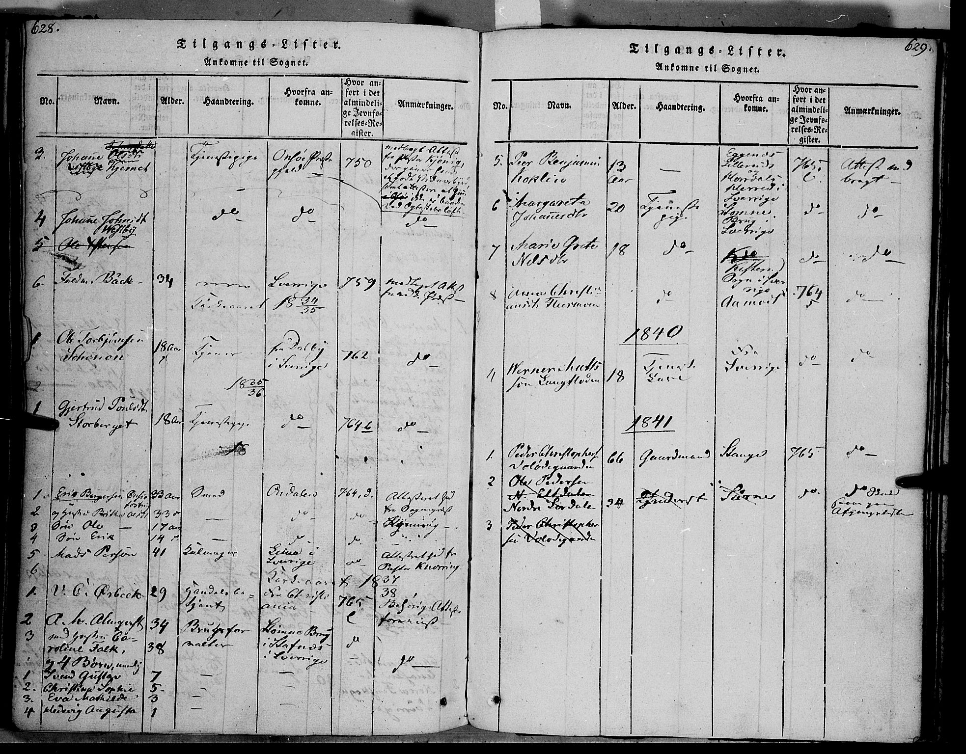 Trysil prestekontor, SAH/PREST-046/H/Ha/Haa/L0003: Parish register (official) no. 3 /1, 1814-1841, p. 628-629