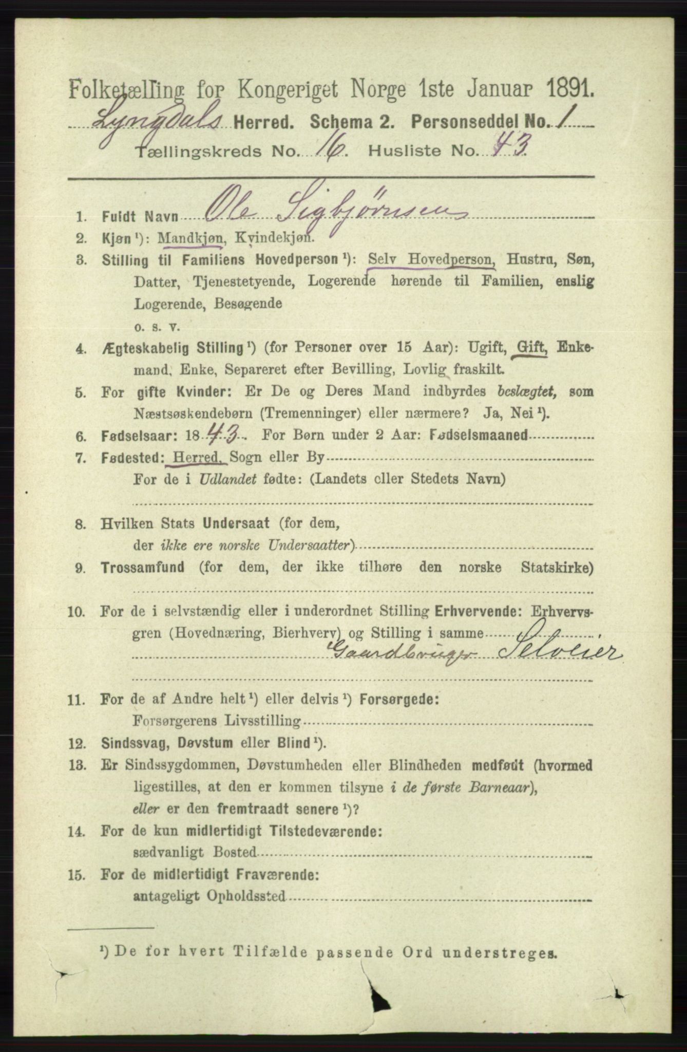 RA, 1891 census for 1032 Lyngdal, 1891, p. 6471