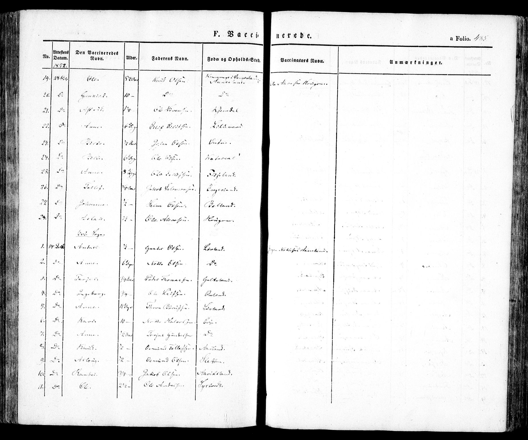 Evje sokneprestkontor, AV/SAK-1111-0008/F/Fa/Faa/L0005: Parish register (official) no. A 5, 1843-1865, p. 485