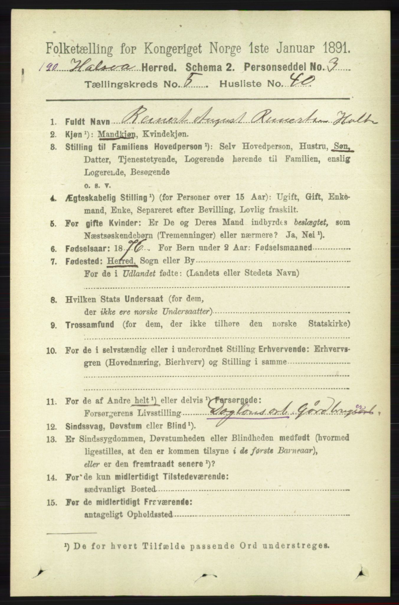RA, 1891 census for 1019 Halse og Harkmark, 1891, p. 2229