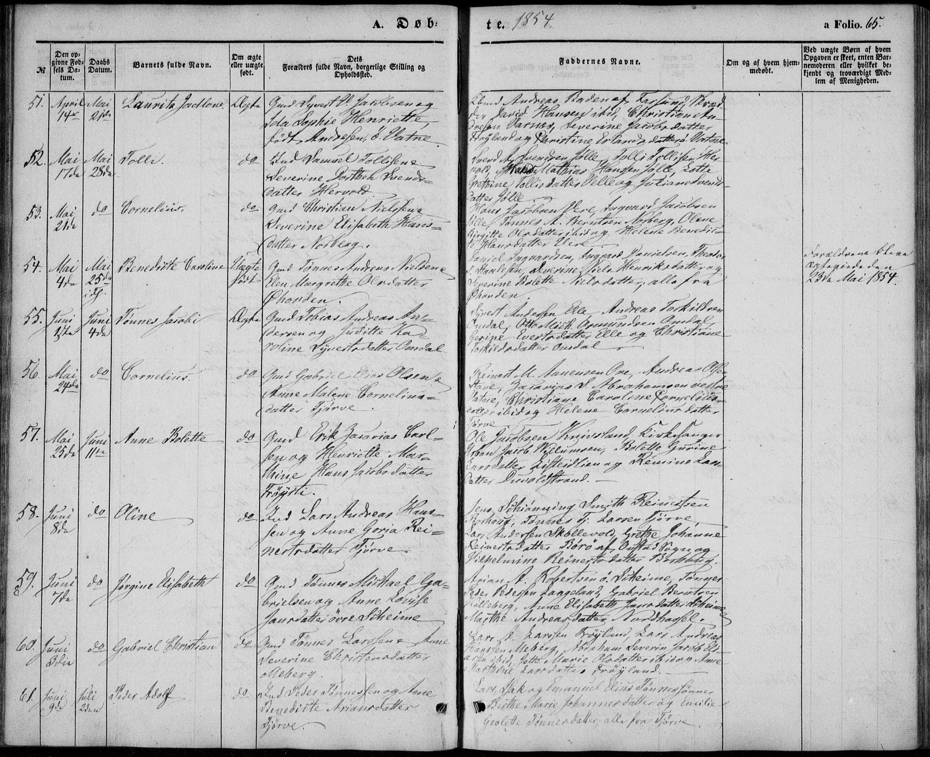 Lista sokneprestkontor, AV/SAK-1111-0027/F/Fb/L0002: Parish register (copy) no. B 2, 1847-1862, p. 65