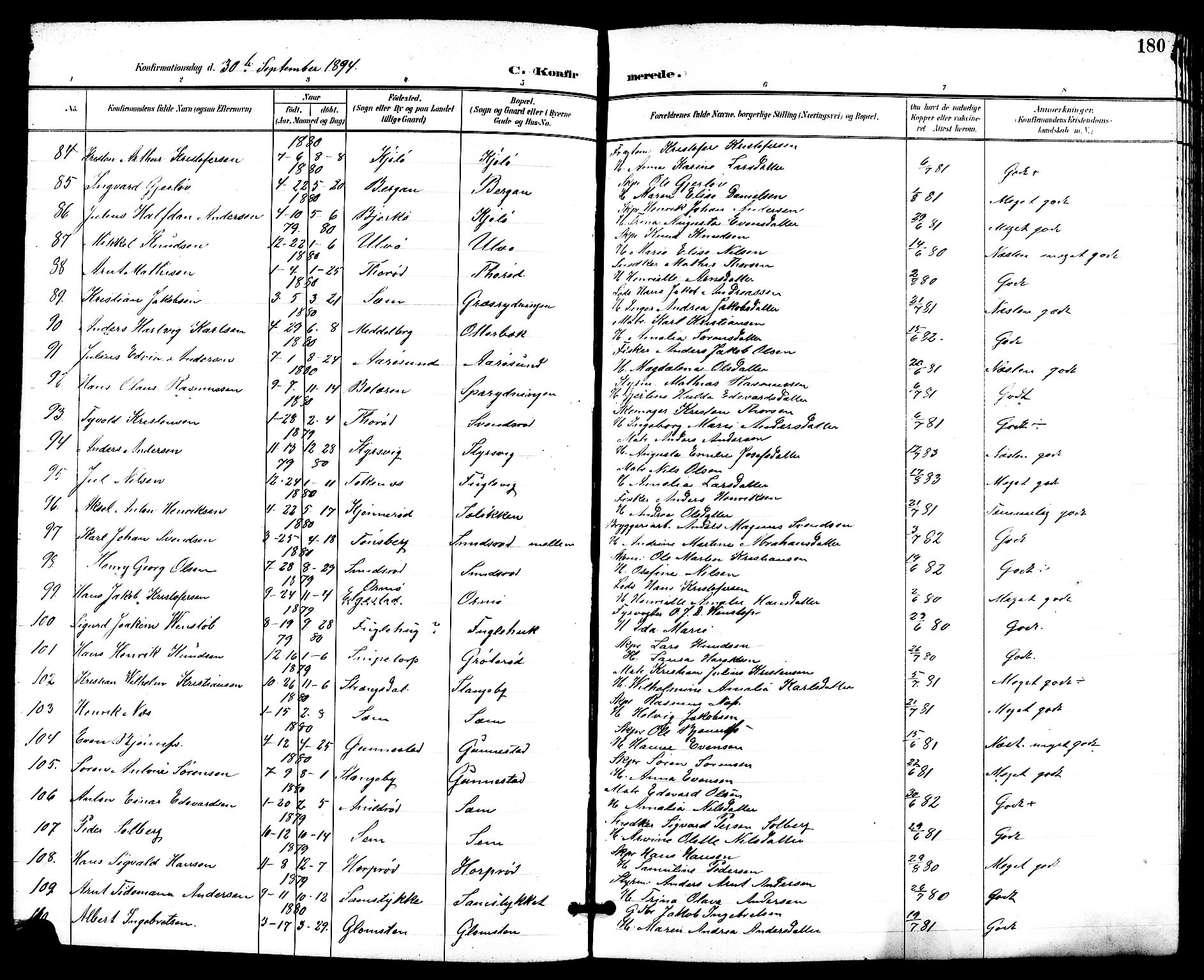 Nøtterøy kirkebøker, AV/SAKO-A-354/G/Ga/L0004: Parish register (copy) no. I 4, 1894-1909, p. 180