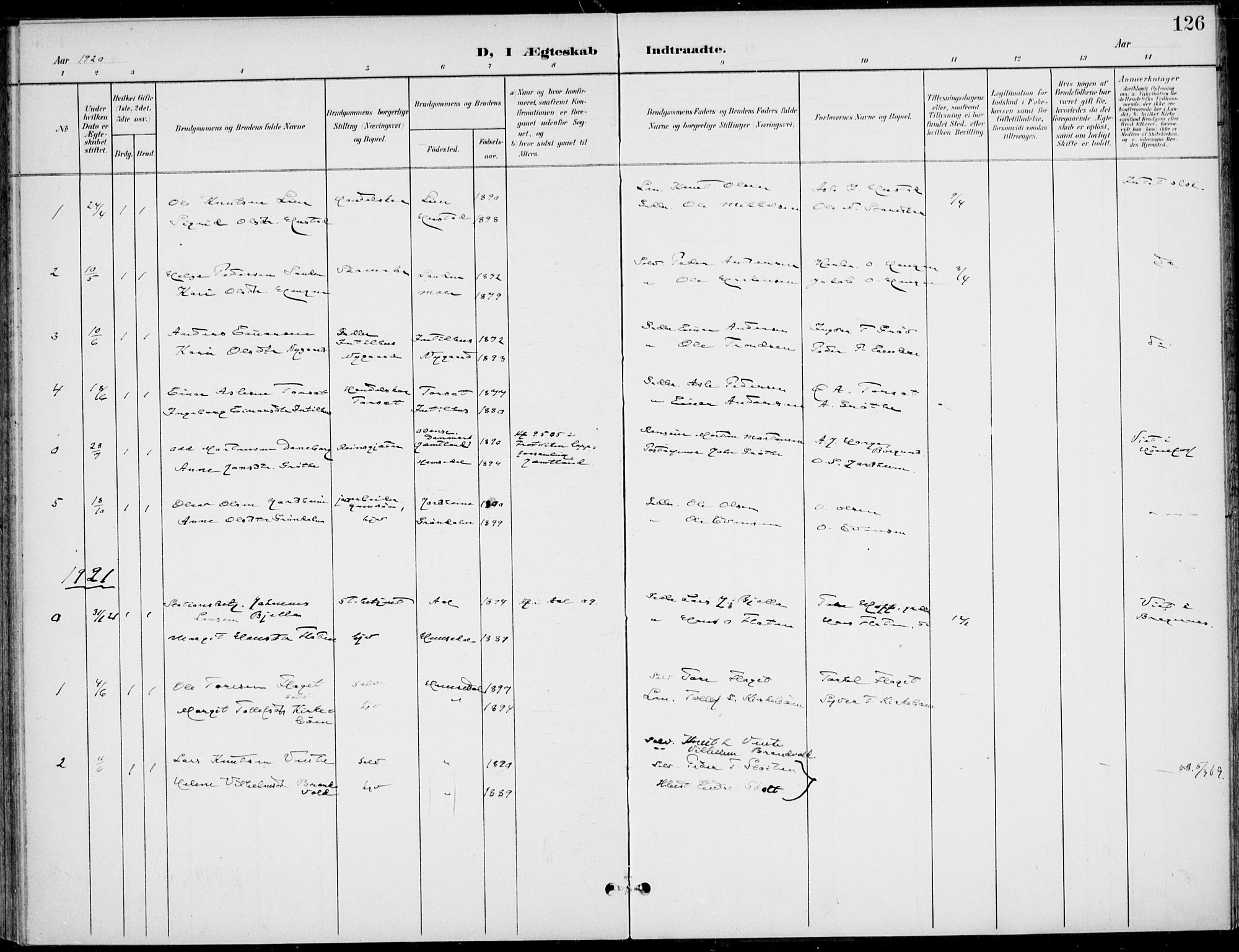 Gol kirkebøker, AV/SAKO-A-226/F/Fb/L0002: Parish register (official) no. II 2, 1900-1921, p. 126