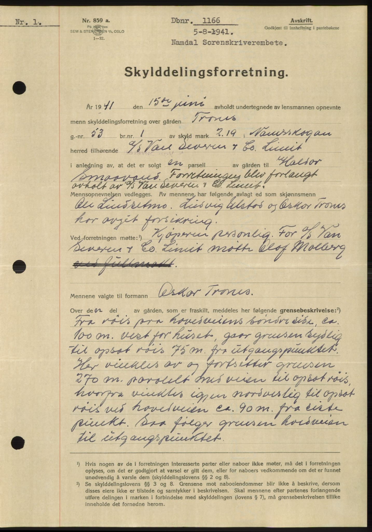 Namdal sorenskriveri, AV/SAT-A-4133/1/2/2C: Mortgage book no. -, 1940-1941, Deed date: 05.08.1941