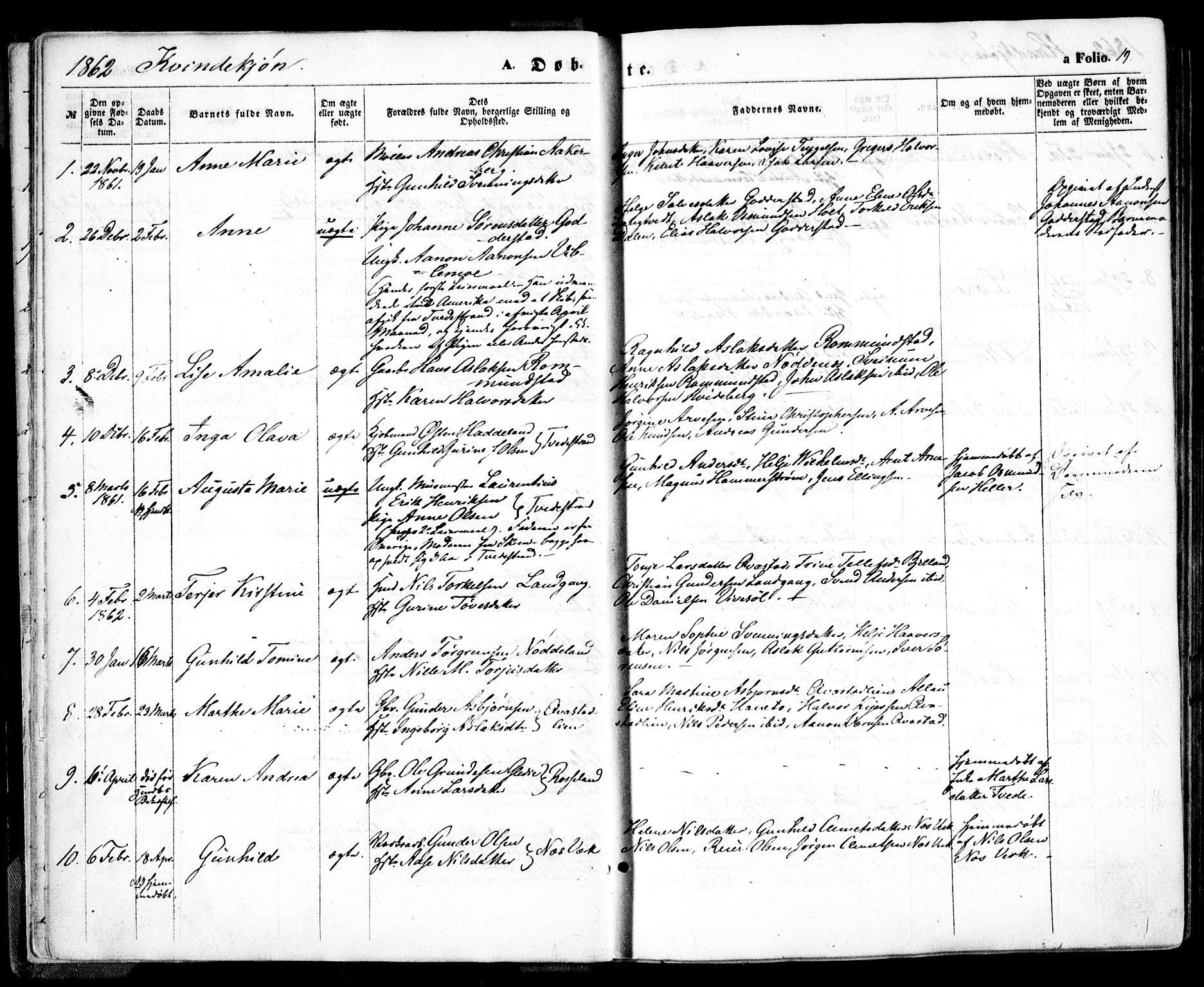 Holt sokneprestkontor, AV/SAK-1111-0021/F/Fa/L0009: Parish register (official) no. A 9, 1861-1871, p. 19