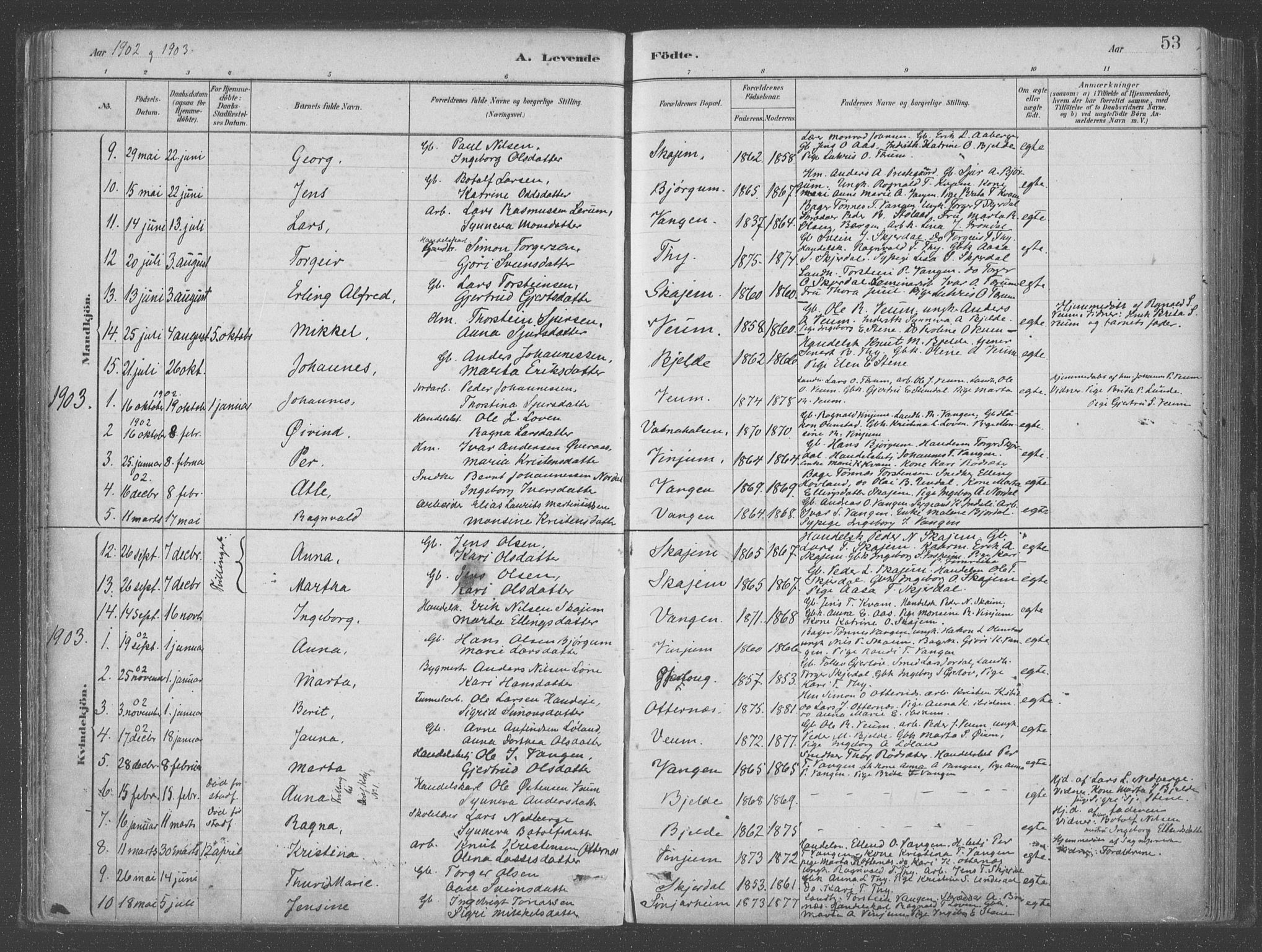 Aurland sokneprestembete, SAB/A-99937/H/Ha/Hab/L0001: Parish register (official) no. B  1, 1880-1909, p. 53