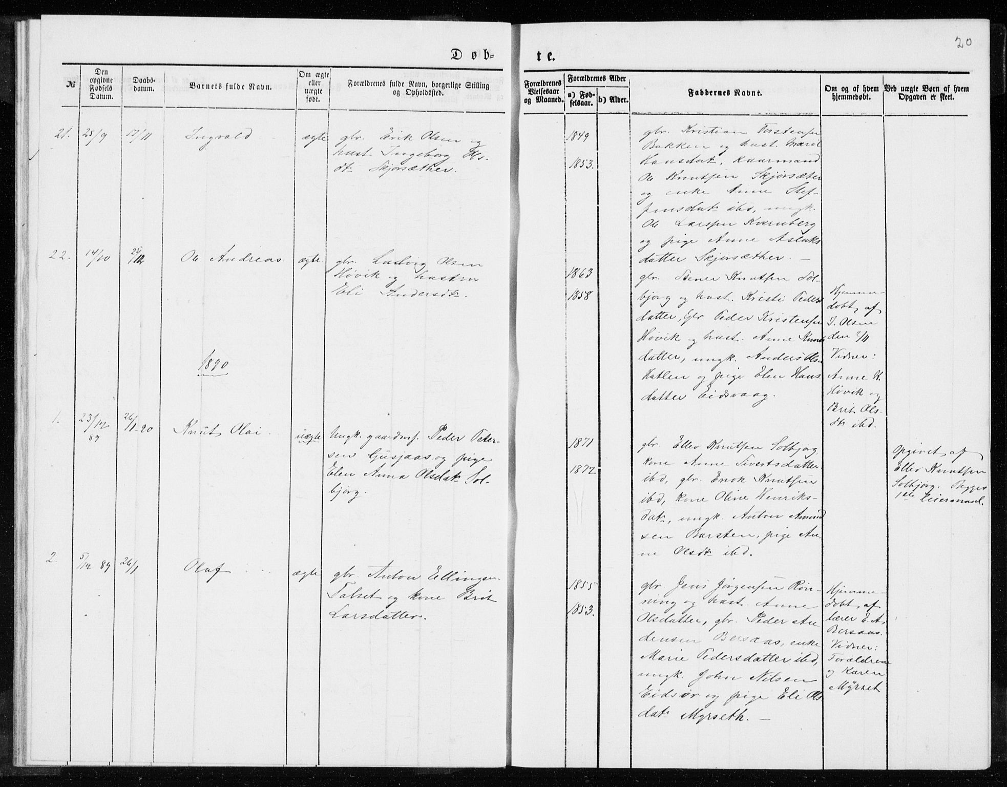 Ministerialprotokoller, klokkerbøker og fødselsregistre - Møre og Romsdal, SAT/A-1454/551/L0631: Parish register (copy) no. 551C03, 1886-1894, p. 20