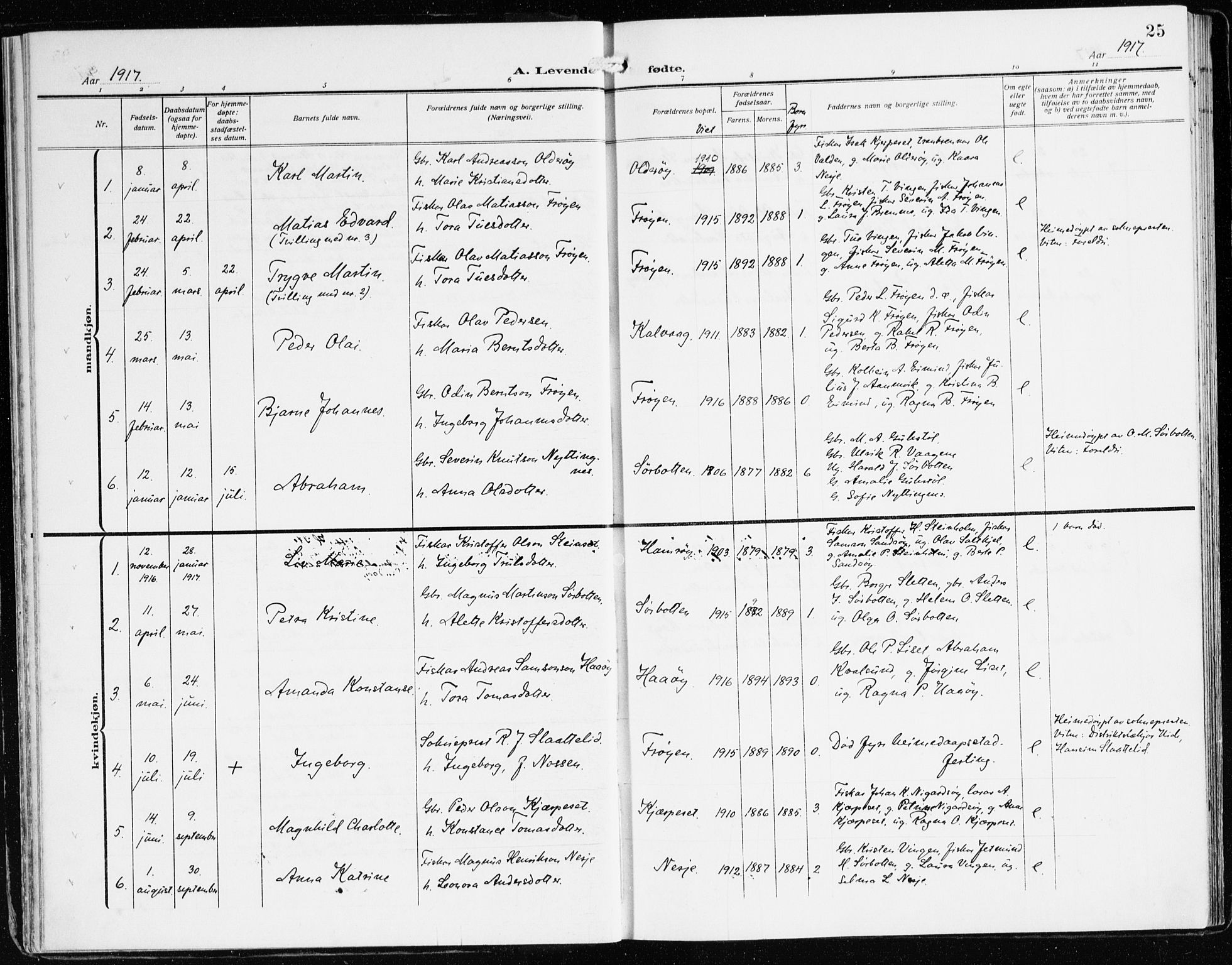 Bremanger sokneprestembete, SAB/A-82201/H/Haa/Haab/L0003: Parish register (official) no. B 3, 1908-1925, p. 25