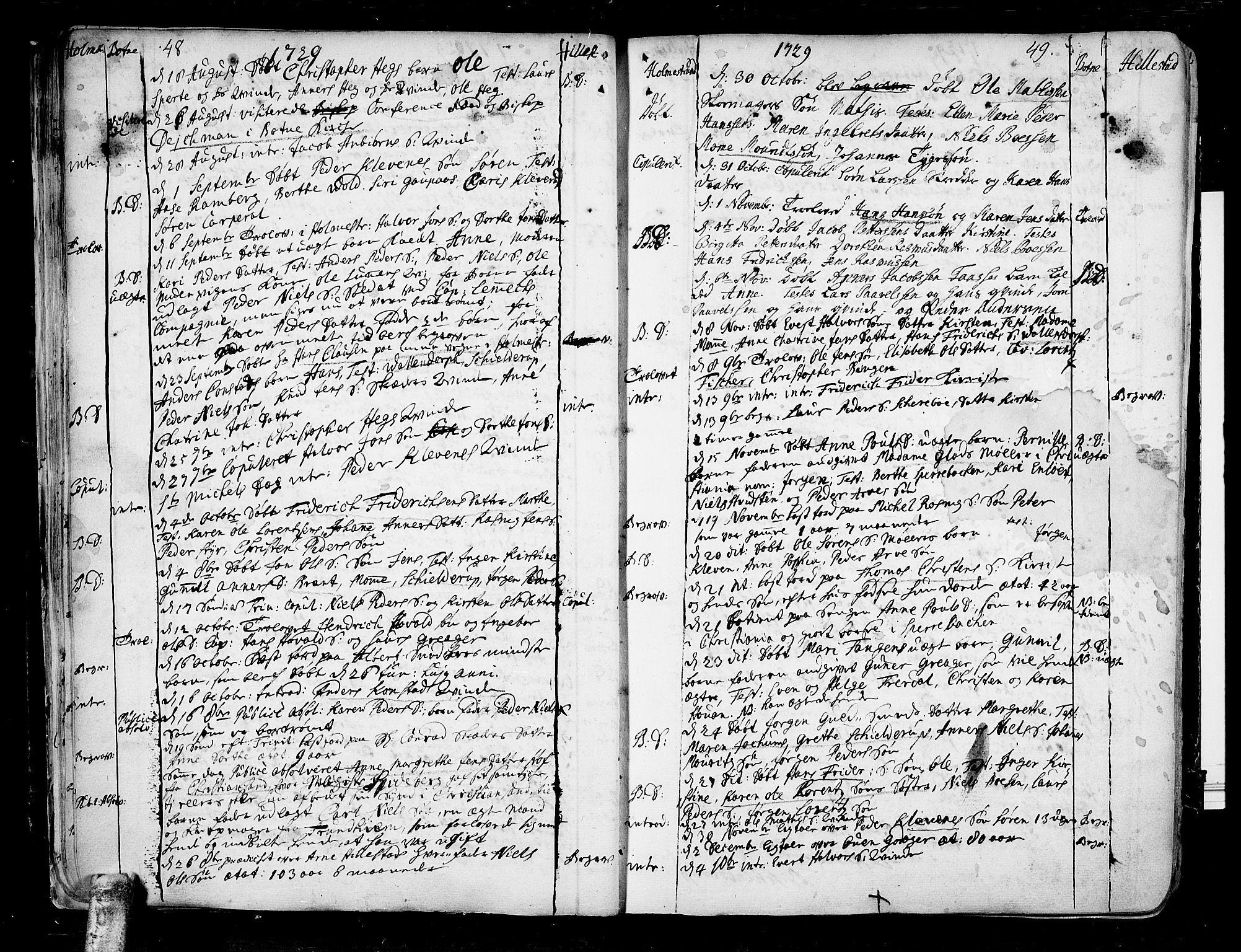 Botne kirkebøker, AV/SAKO-A-340/F/Fa/L0001a: Parish register (official) no. I 1A, 1707-1778, p. 48-49