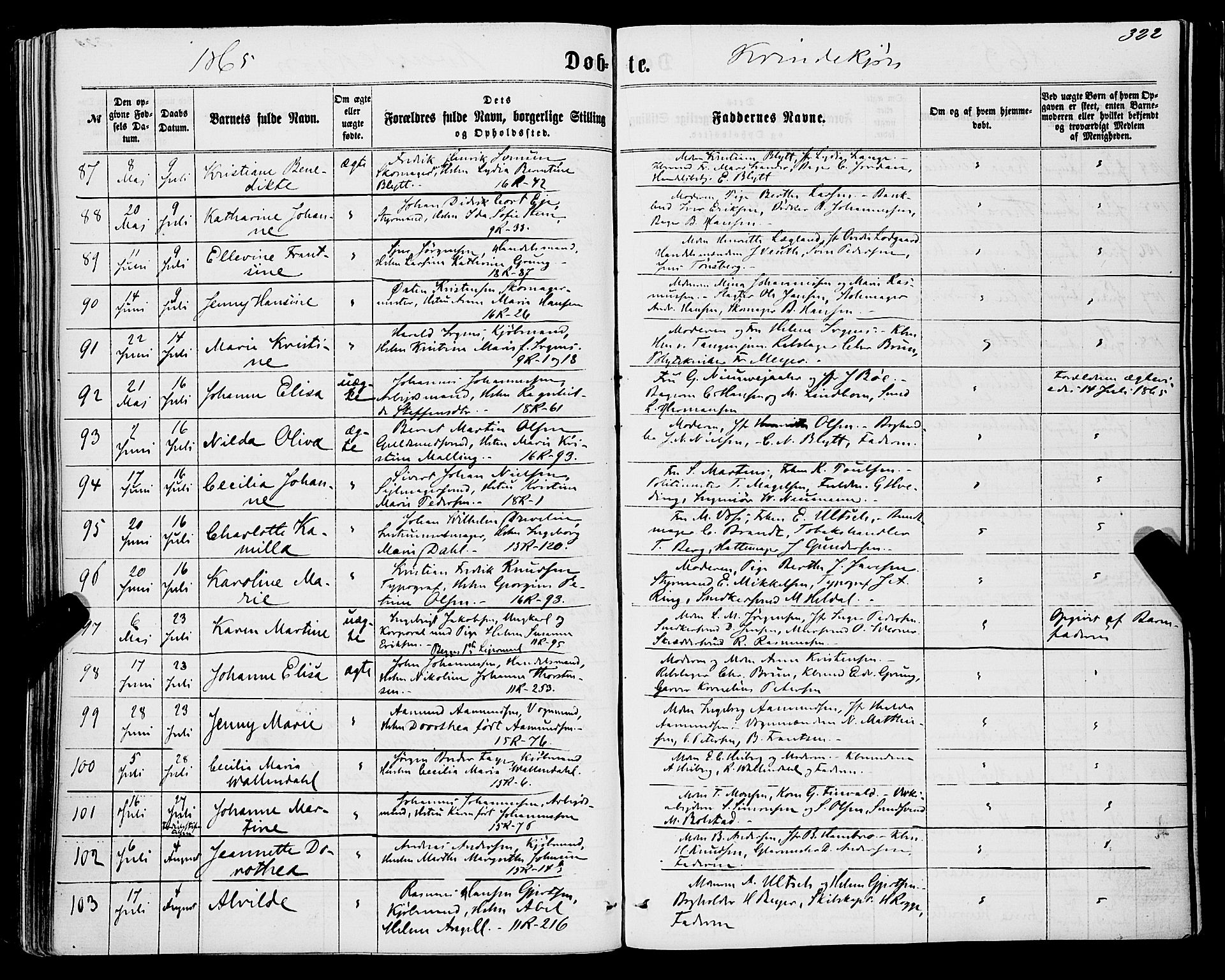 Domkirken sokneprestembete, SAB/A-74801/H/Haa/L0021: Parish register (official) no. B 4, 1859-1871, p. 322