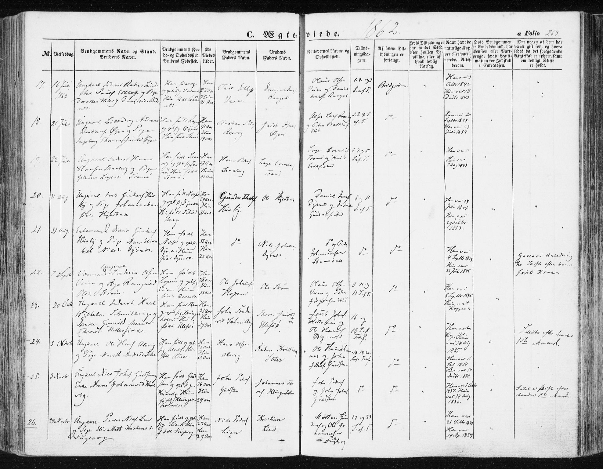 Ministerialprotokoller, klokkerbøker og fødselsregistre - Møre og Romsdal, SAT/A-1454/581/L0937: Parish register (official) no. 581A05, 1853-1872, p. 263