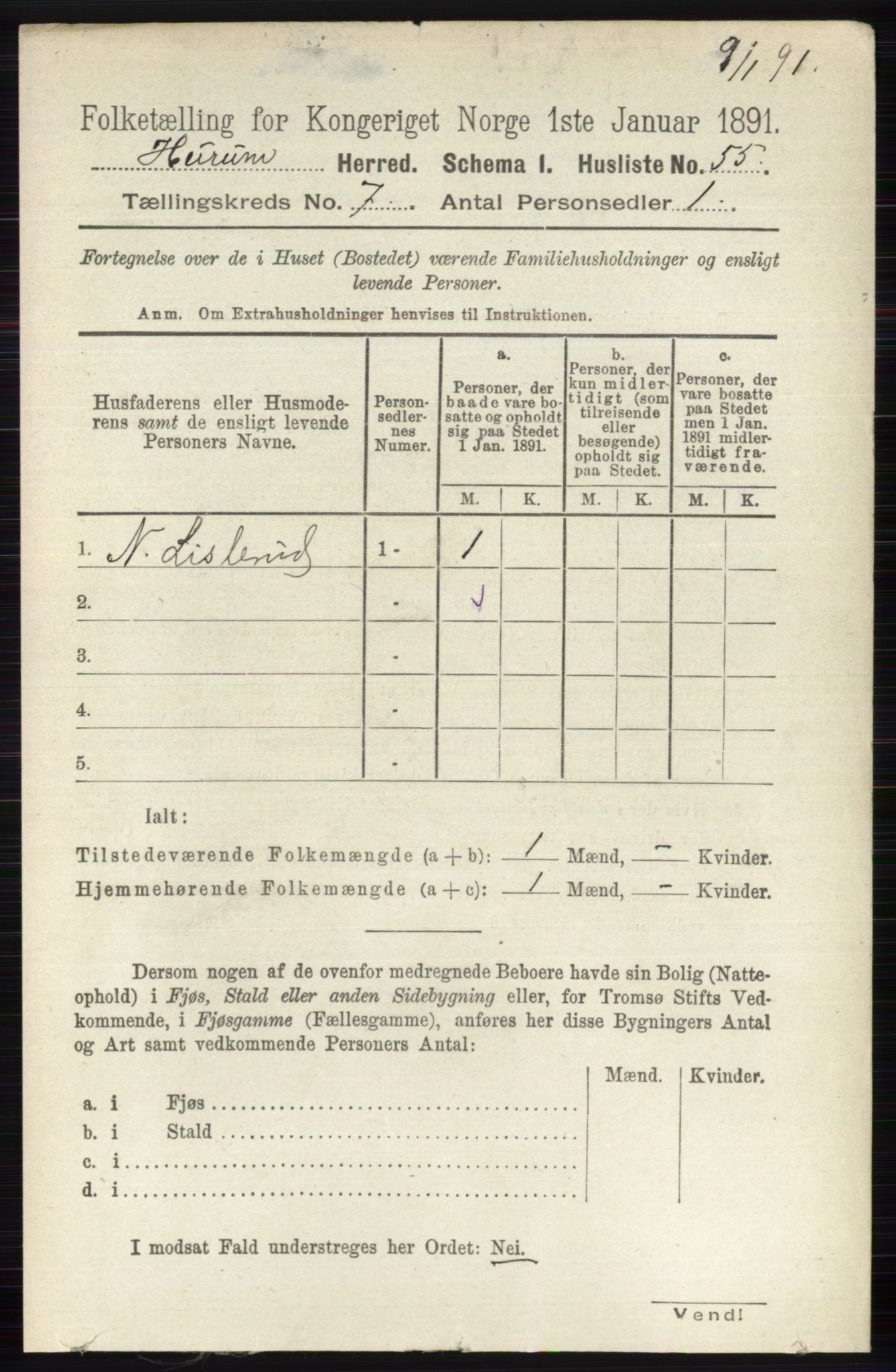 RA, 1891 census for 0628 Hurum, 1891, p. 2268