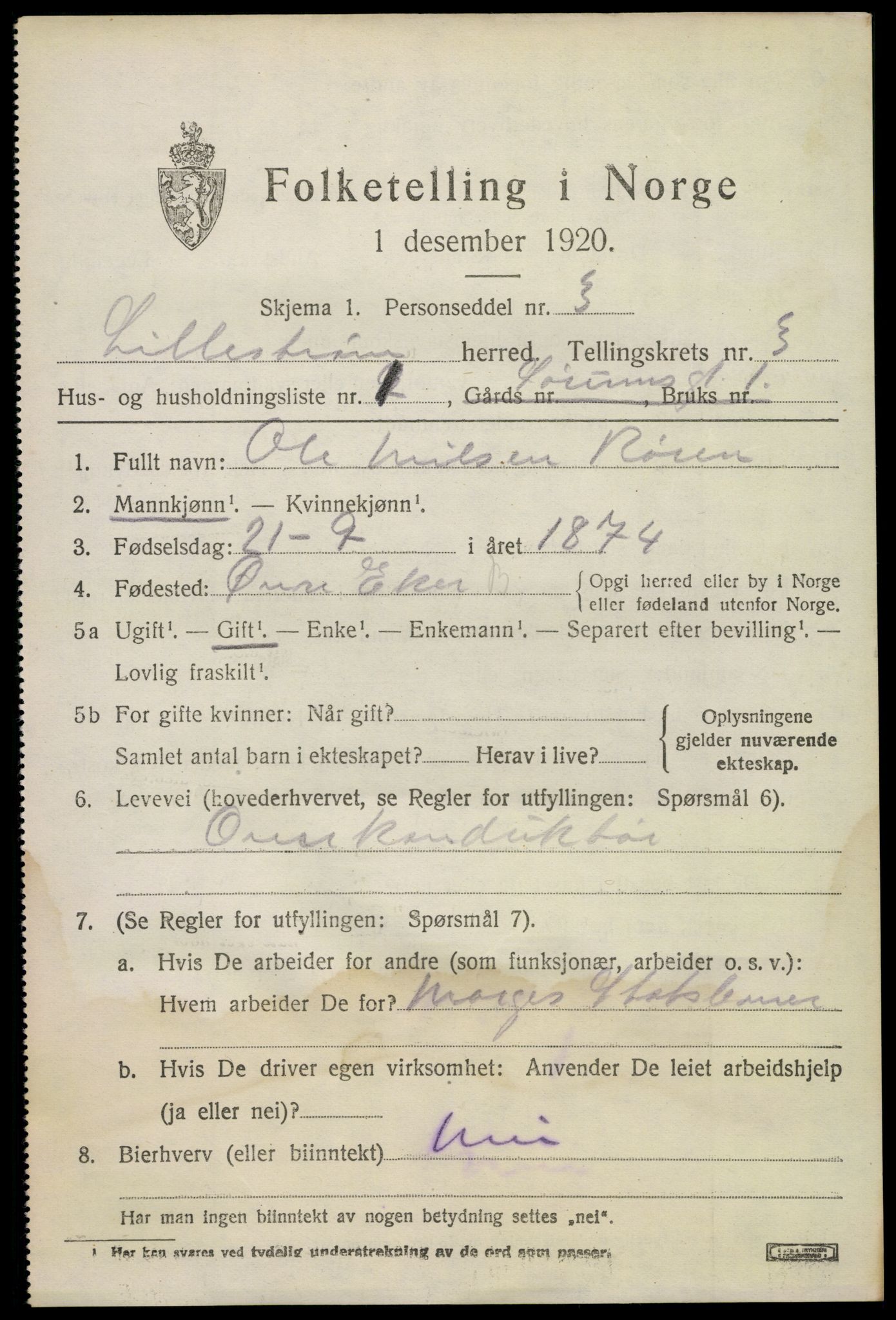 SAO, 1920 census for Lillestrøm, 1920, p. 7542