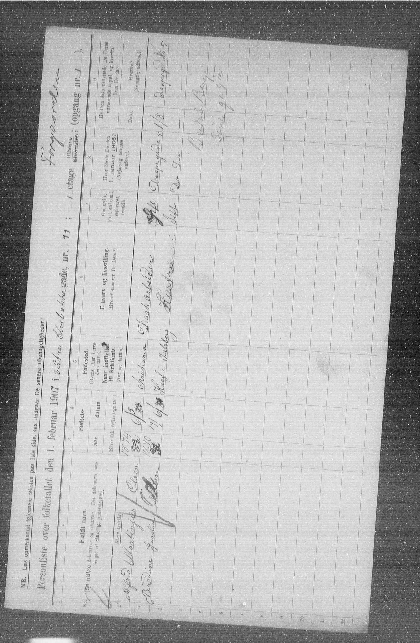 OBA, Municipal Census 1907 for Kristiania, 1907, p. 62306