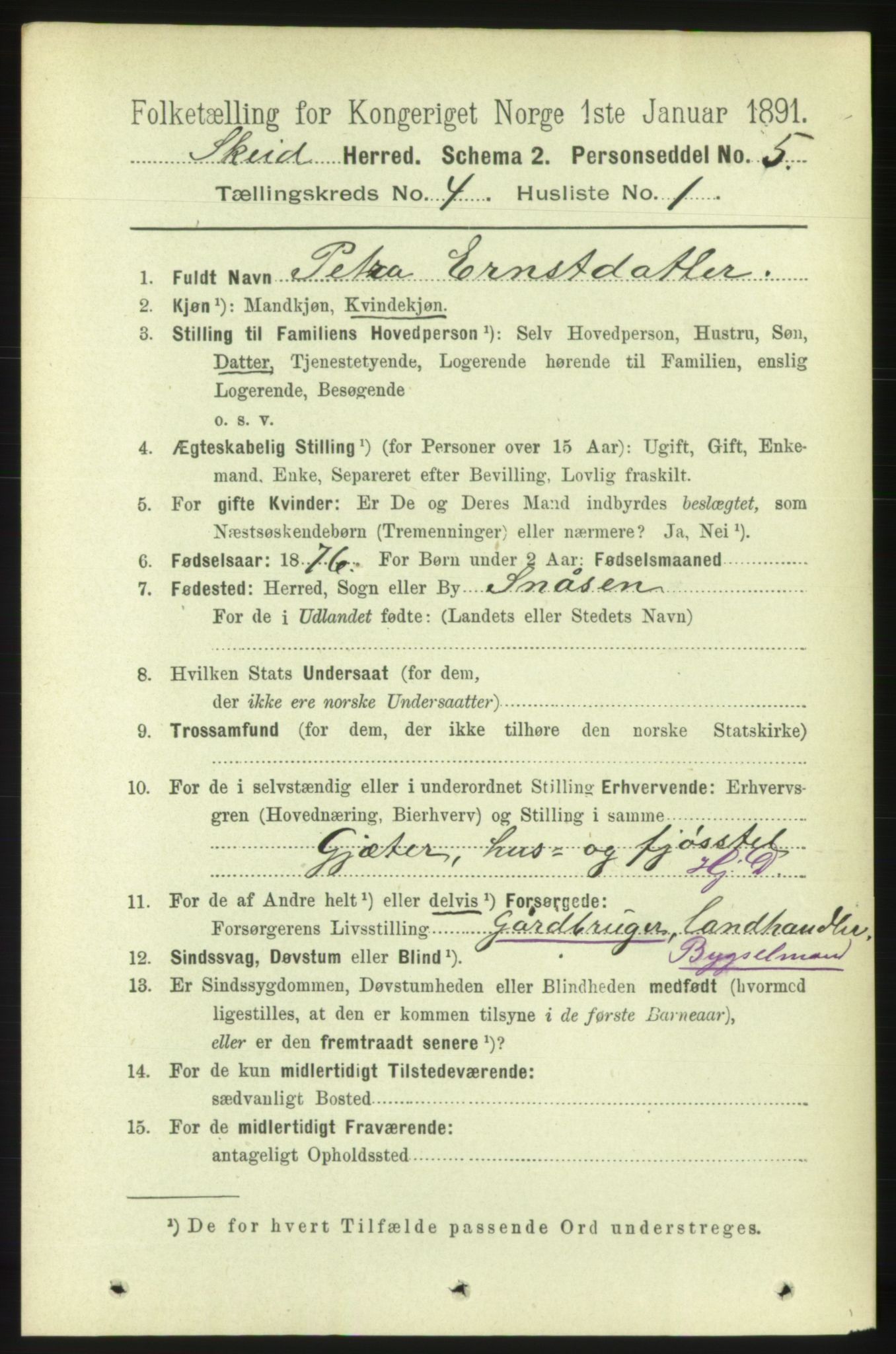 RA, 1891 census for 1732 Skei, 1891, p. 1361