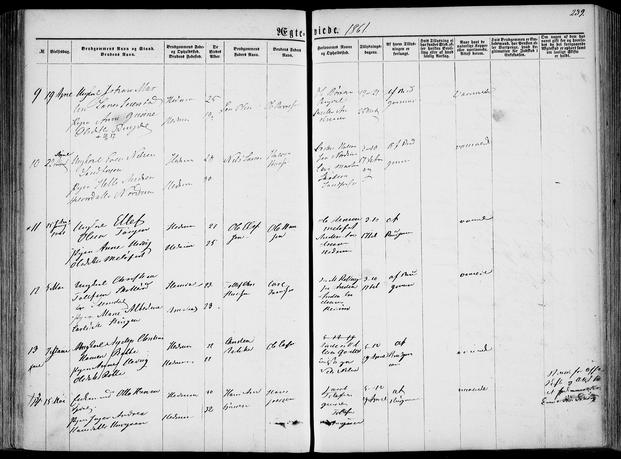 Hedrum kirkebøker, AV/SAKO-A-344/F/Fa/L0007: Parish register (official) no. I 7, 1857-1868, p. 239