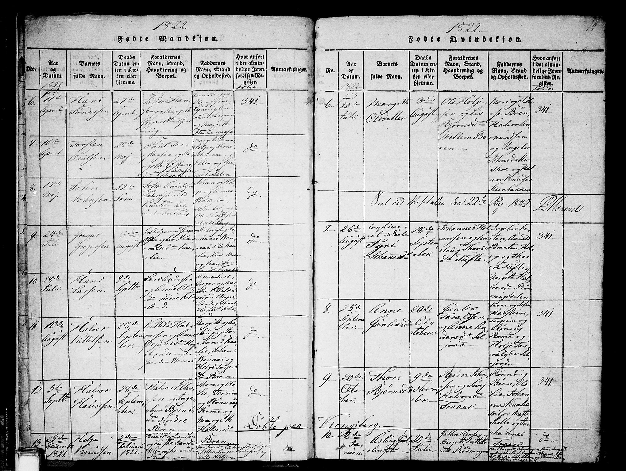 Gransherad kirkebøker, AV/SAKO-A-267/F/Fa/L0001: Parish register (official) no. I 1, 1815-1843, p. 14