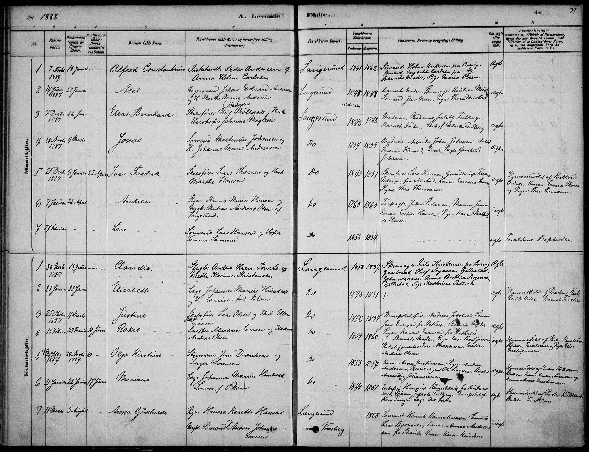 Langesund kirkebøker, SAKO/A-280/F/Fa/L0002: Parish register (official) no. 2, 1878-1892, p. 39