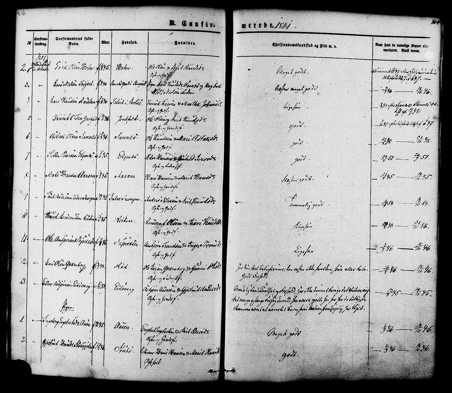 Ministerialprotokoller, klokkerbøker og fødselsregistre - Møre og Romsdal, SAT/A-1454/551/L0625: Parish register (official) no. 551A05, 1846-1879, p. 164