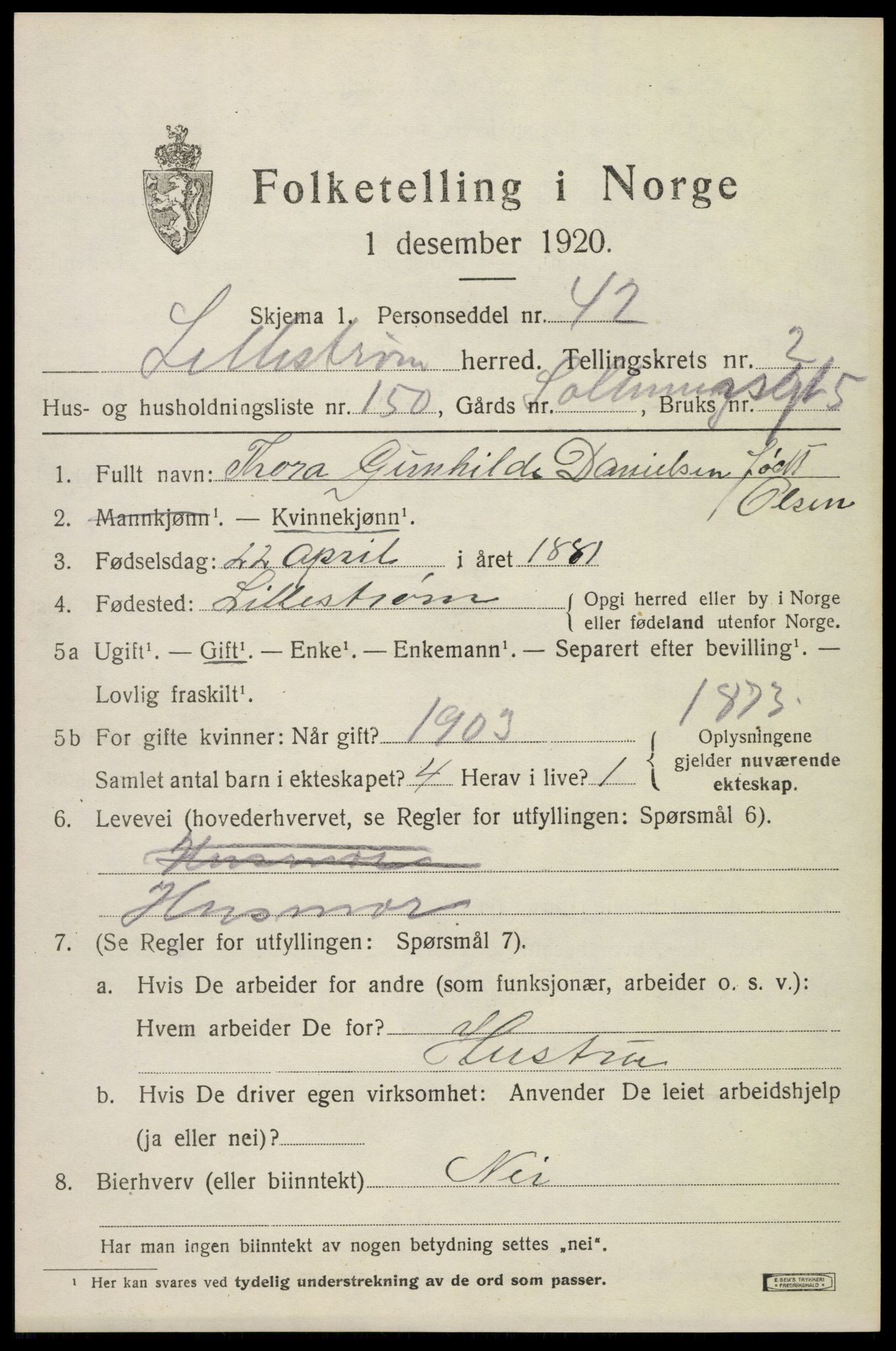 SAO, 1920 census for Lillestrøm, 1920, p. 7448