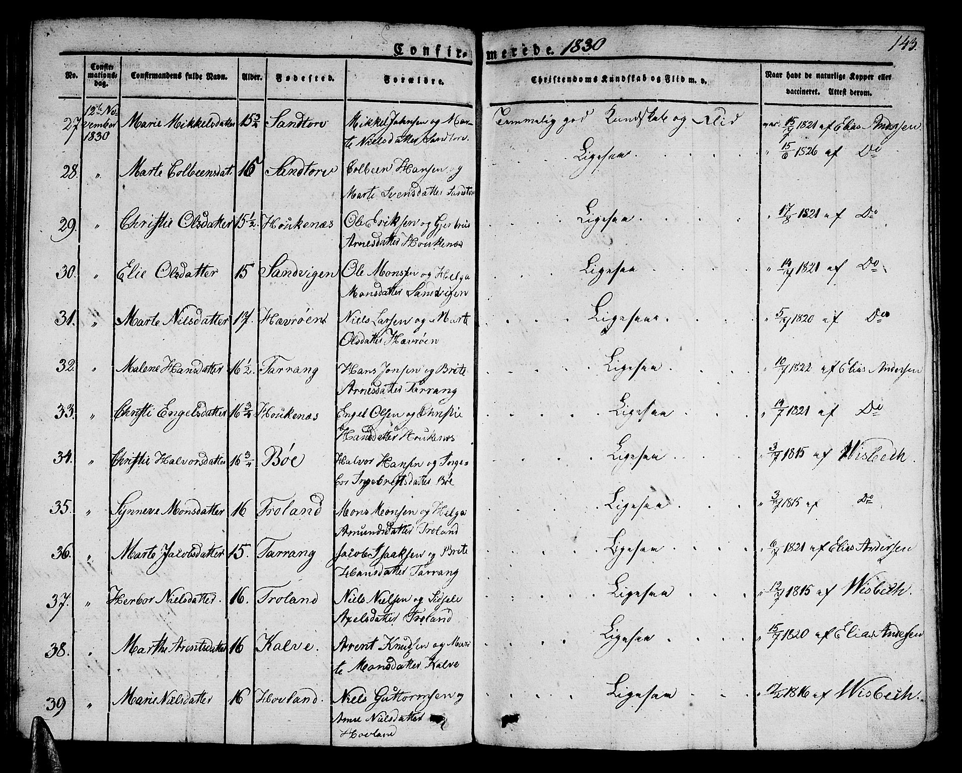 Sund sokneprestembete, AV/SAB-A-99930: Parish register (official) no. A 12, 1825-1835, p. 143