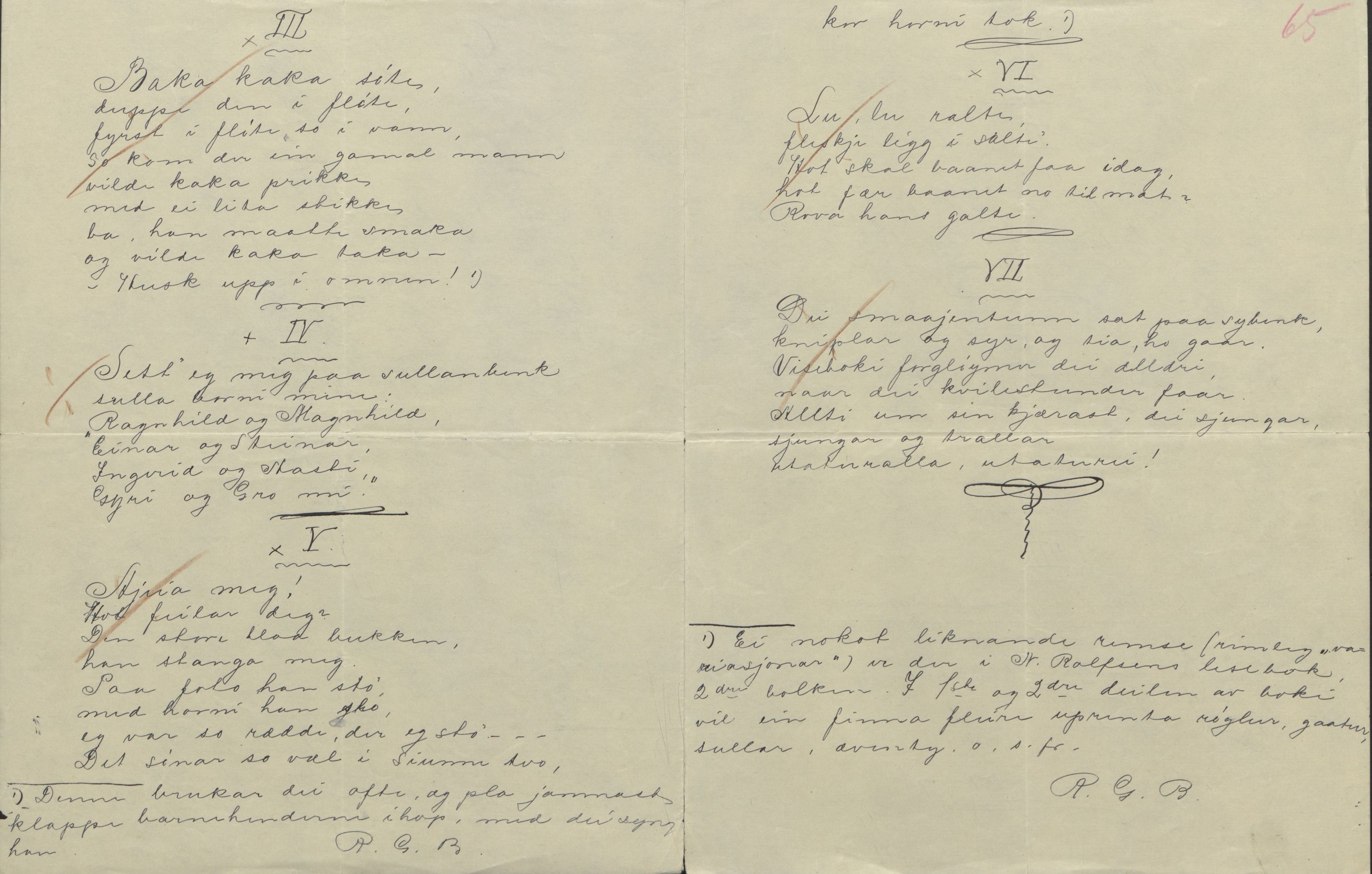 Rikard Berge, TEMU/TGM-A-1003/F/L0004/0053: 101-159 / 157 Manuskript, notatar, brev o.a. Nokre leiker, manuskript, 1906-1908, p. 64-65