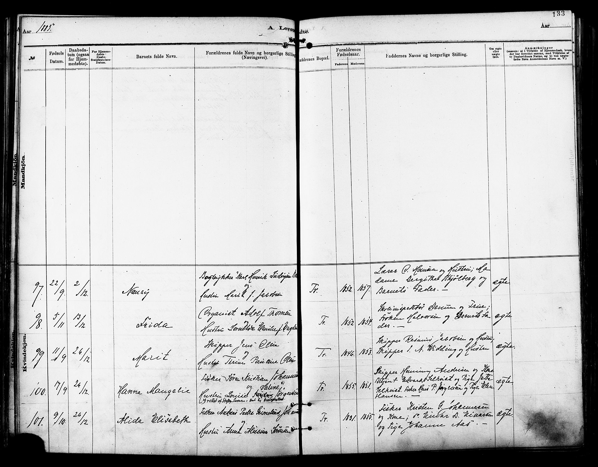 Tromsø sokneprestkontor/stiftsprosti/domprosti, AV/SATØ-S-1343/G/Ga/L0014kirke: Parish register (official) no. 14, 1878-1888, p. 133