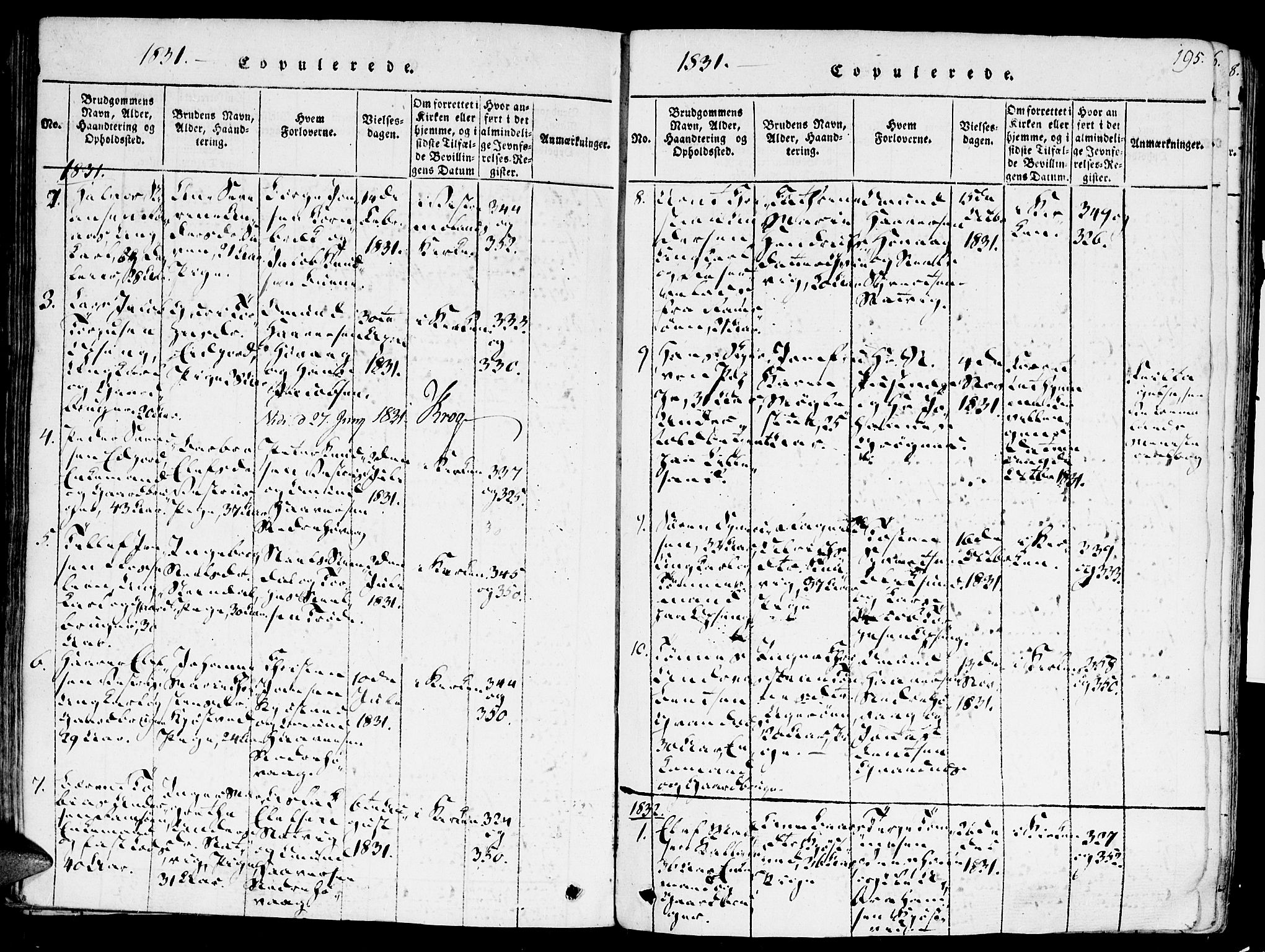 Høvåg sokneprestkontor, SAK/1111-0025/F/Fa/L0001: Parish register (official) no. A 1, 1816-1843, p. 195