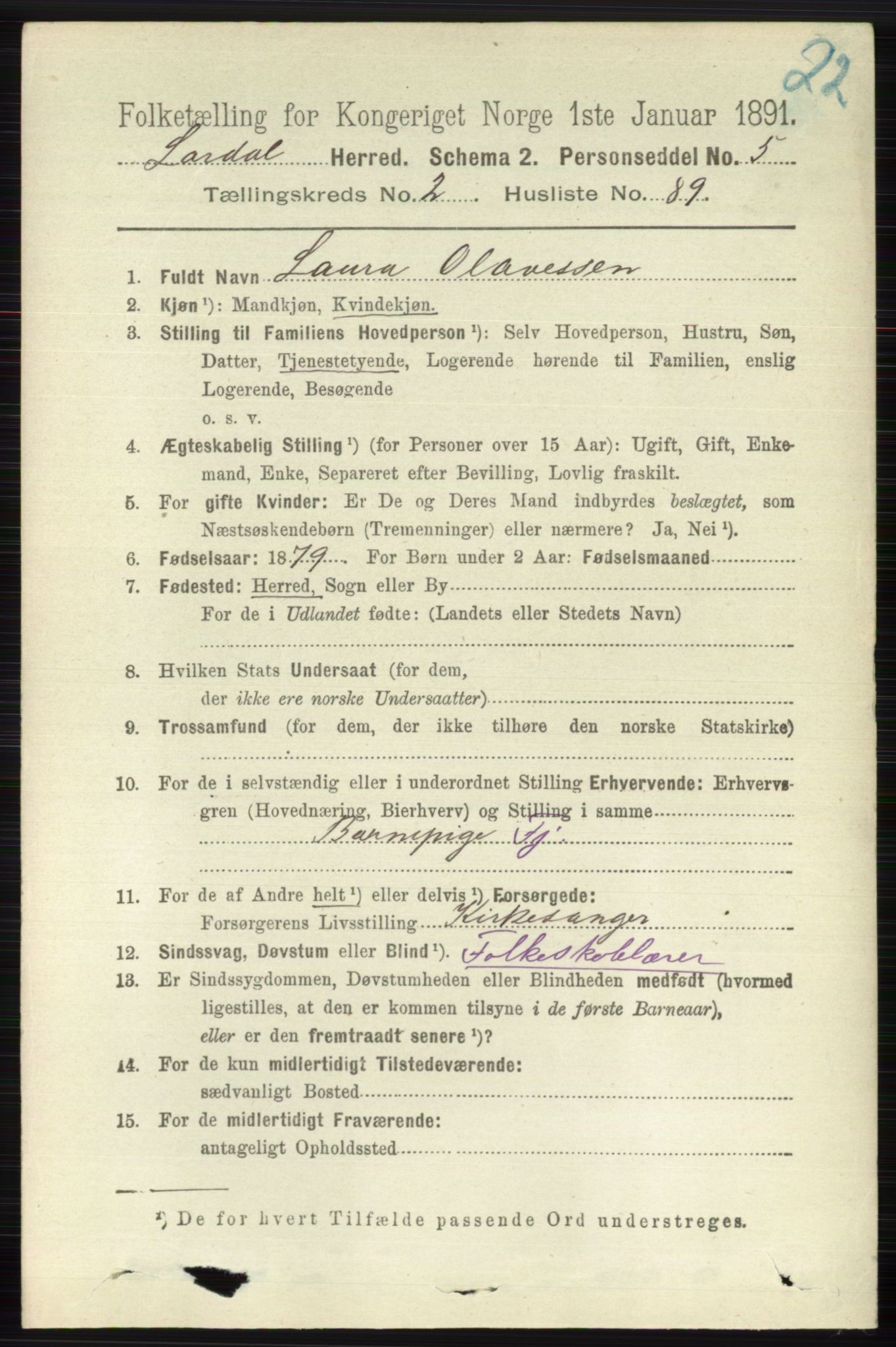 RA, 1891 census for 0728 Lardal, 1891, p. 1227