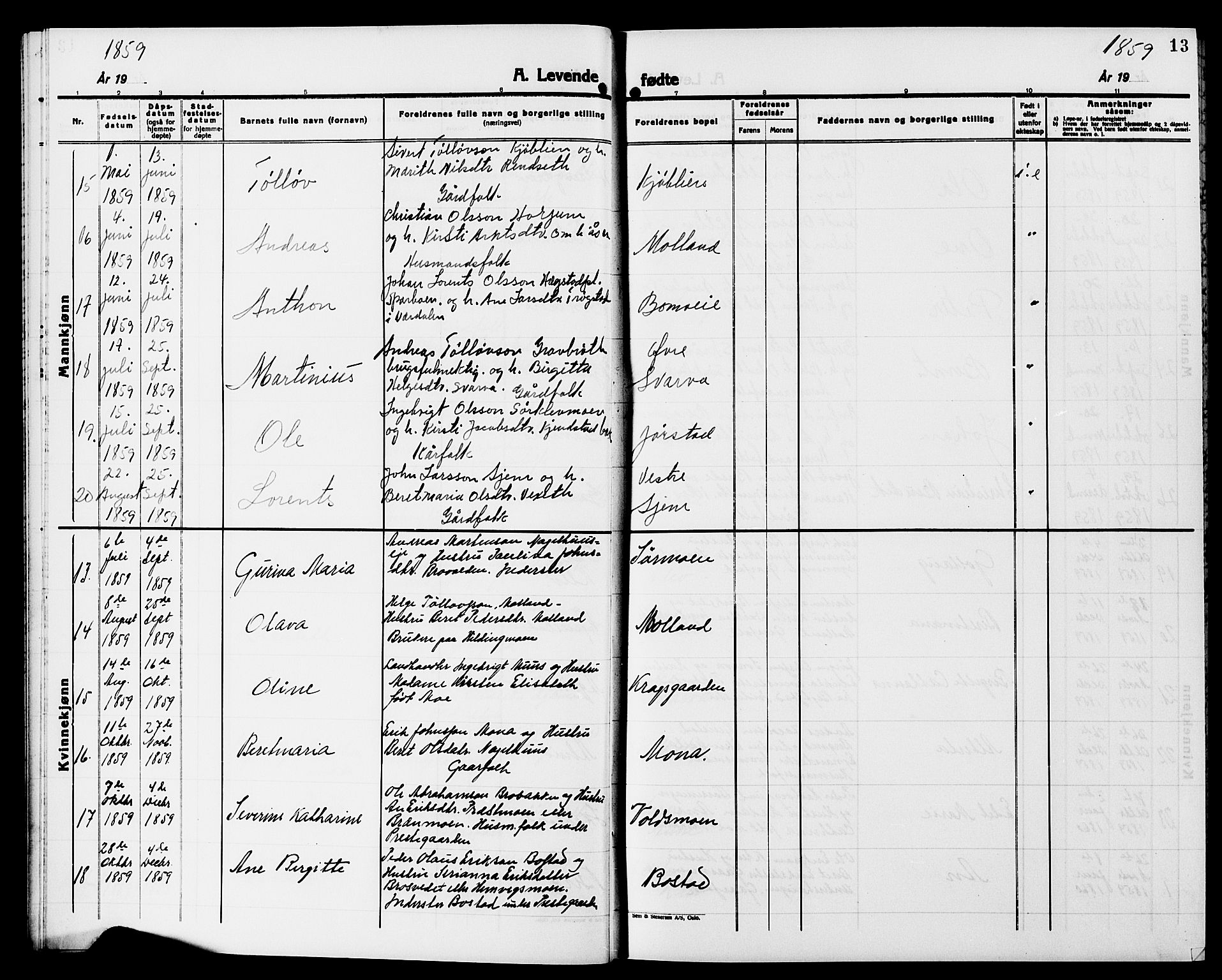 Ministerialprotokoller, klokkerbøker og fødselsregistre - Nord-Trøndelag, SAT/A-1458/749/L0485: Parish register (official) no. 749D01, 1857-1872, p. 13