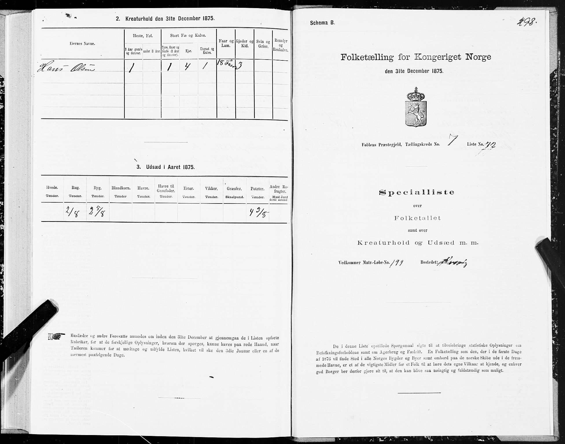 SAT, 1875 census for 1845P Folda, 1875, p. 2298