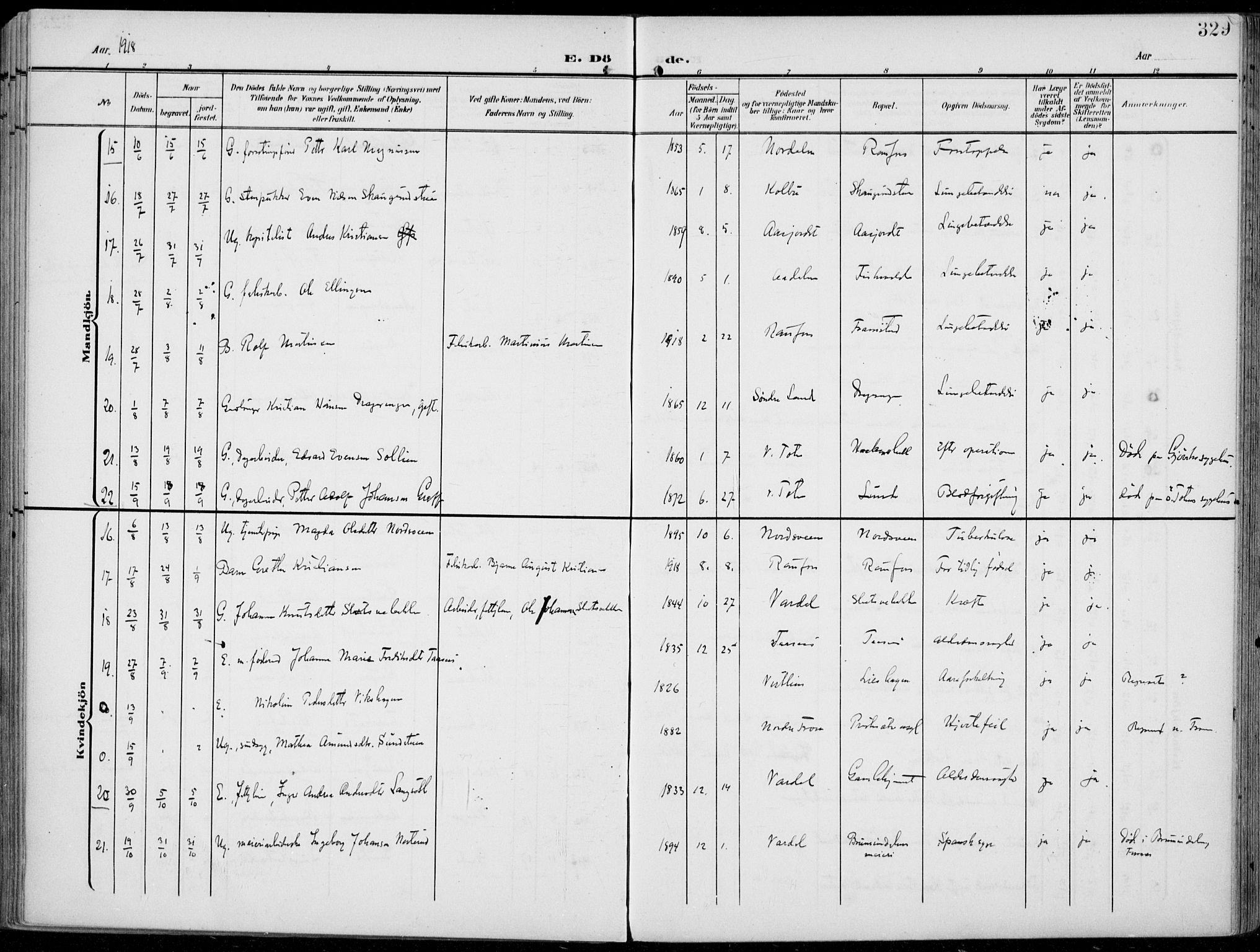 Vestre Toten prestekontor, AV/SAH-PREST-108/H/Ha/Haa/L0014: Parish register (official) no. 14, 1907-1920, p. 329