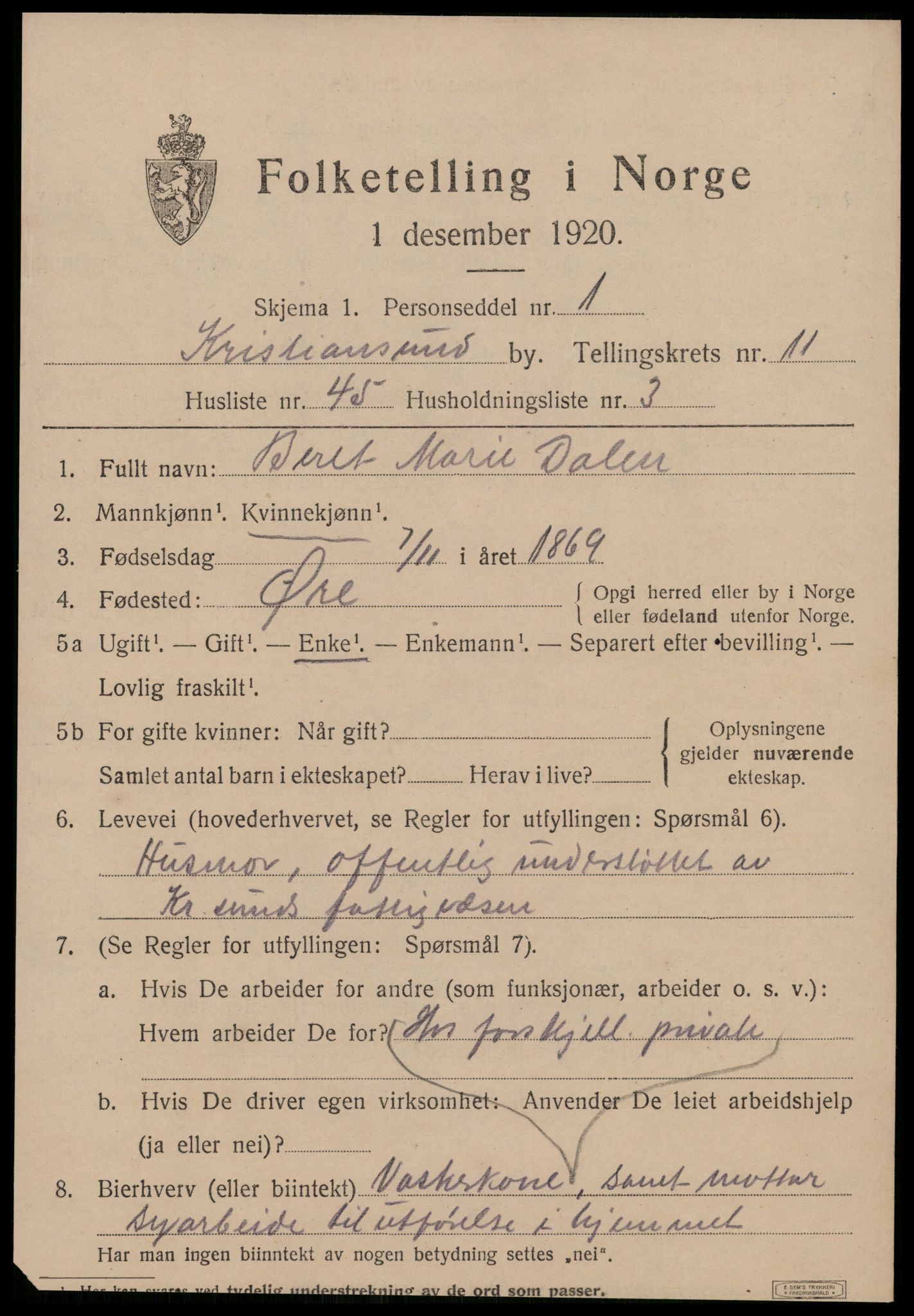 SAT, 1920 census for Kristiansund, 1920, p. 25267