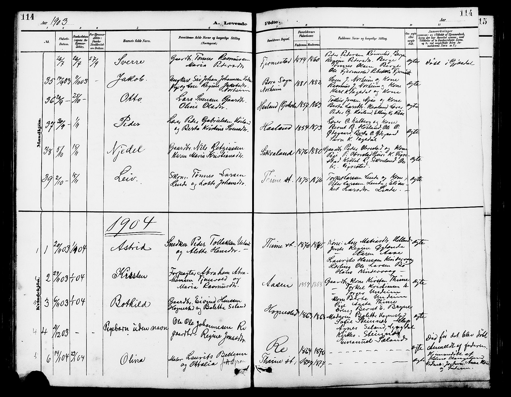 Lye sokneprestkontor, SAST/A-101794/001/30BB/L0007: Parish register (copy) no. B 8, 1889-1909, p. 114
