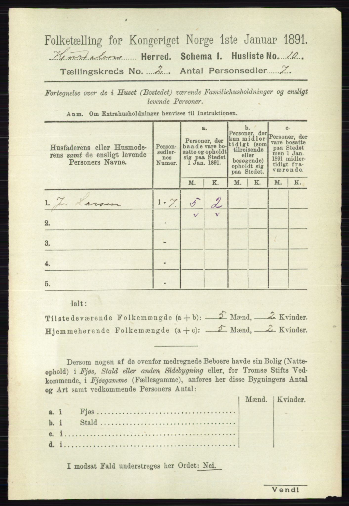 RA, 1891 census for 0239 Hurdal, 1891, p. 452