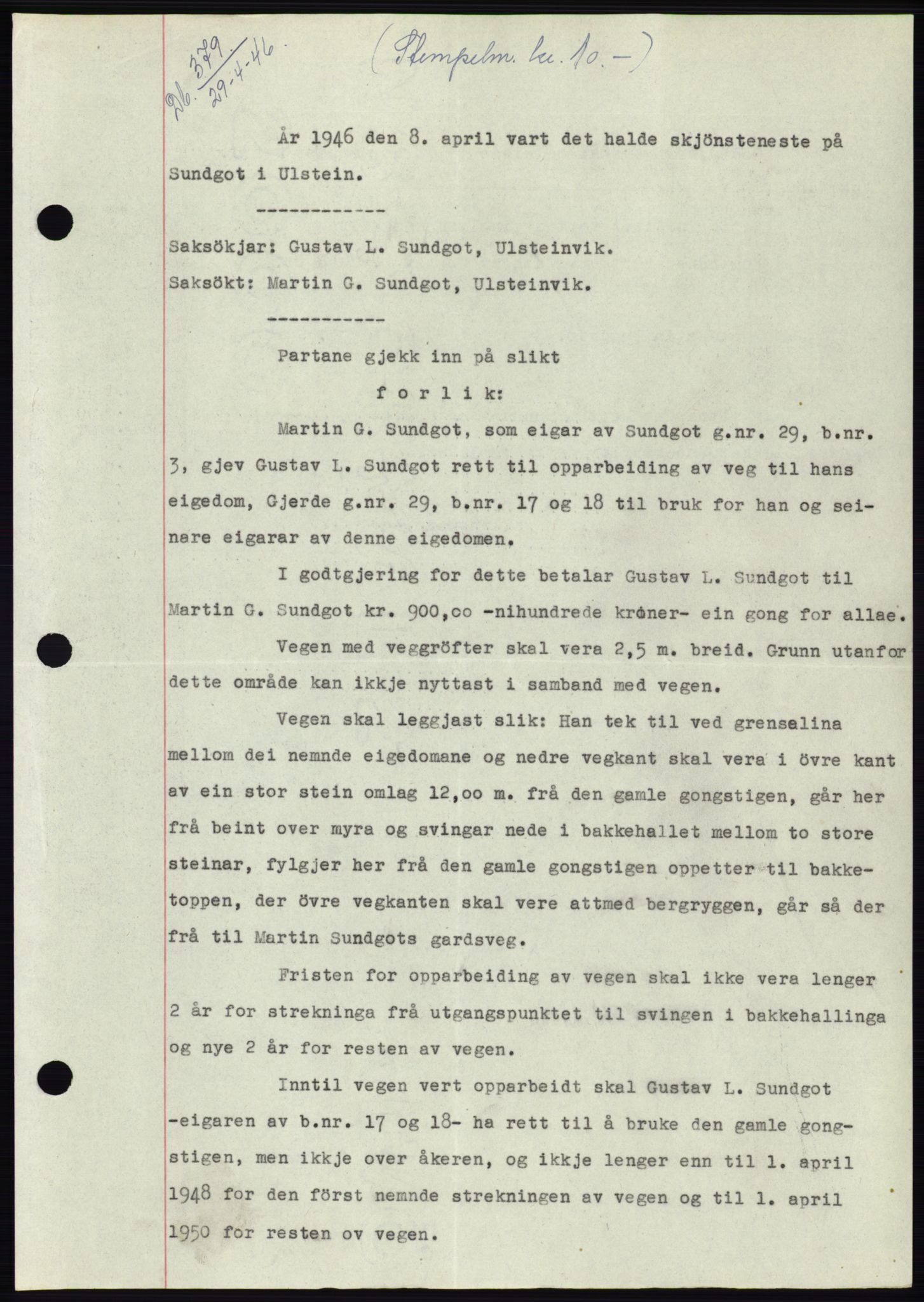 Søre Sunnmøre sorenskriveri, AV/SAT-A-4122/1/2/2C/L0078: Mortgage book no. 4A, 1946-1946, Diary no: : 379/1946