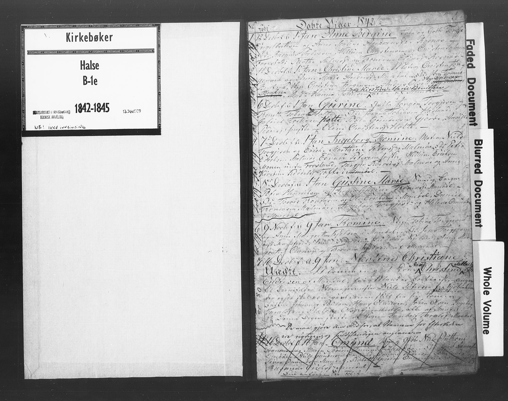 Mandal sokneprestkontor, SAK/1111-0030/F/Fb/Fba/L0005: Parish register (copy) no. B 1E, 1842-1845, p. 1