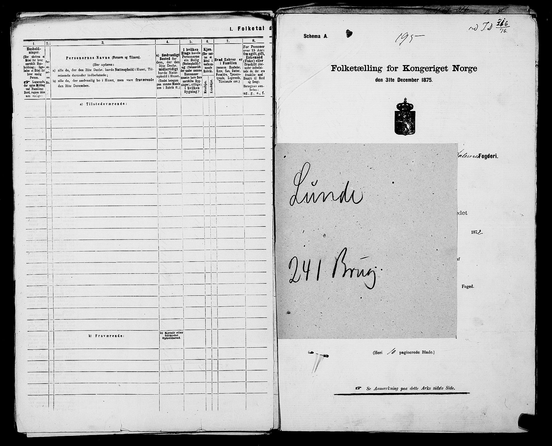 SAST, 1875 census for 1112P Lund, 1875, p. 19