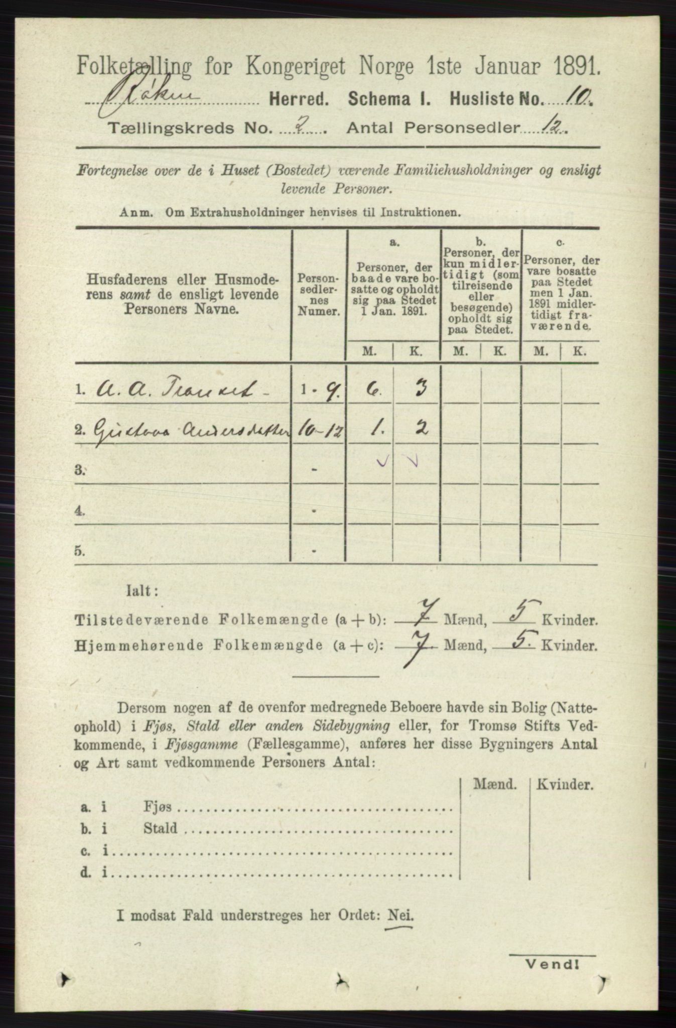 RA, 1891 census for 0627 Røyken, 1891, p. 475