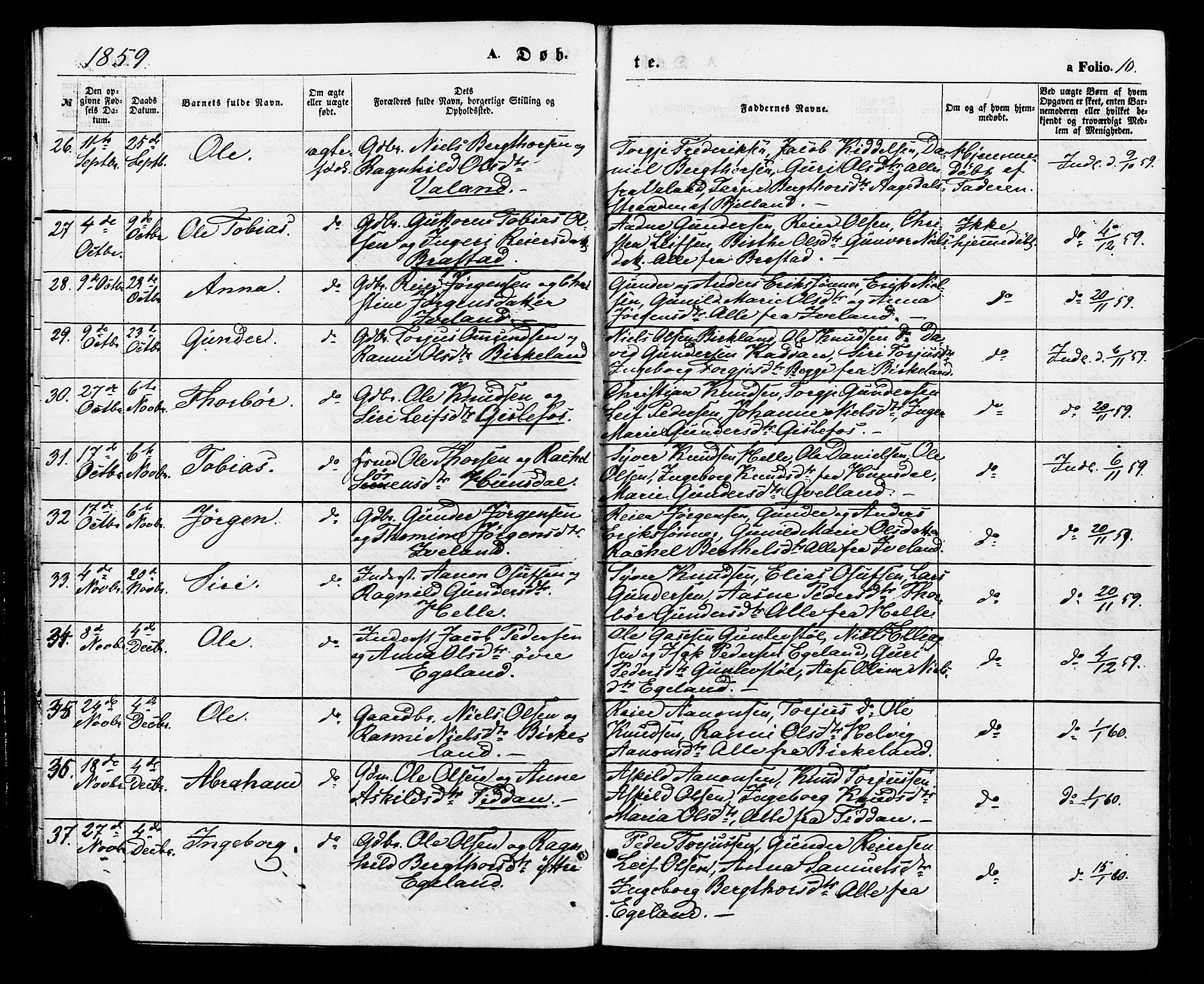 Nord-Audnedal sokneprestkontor, AV/SAK-1111-0032/F/Fa/Faa/L0002: Parish register (official) no. A 2, 1857-1882, p. 10