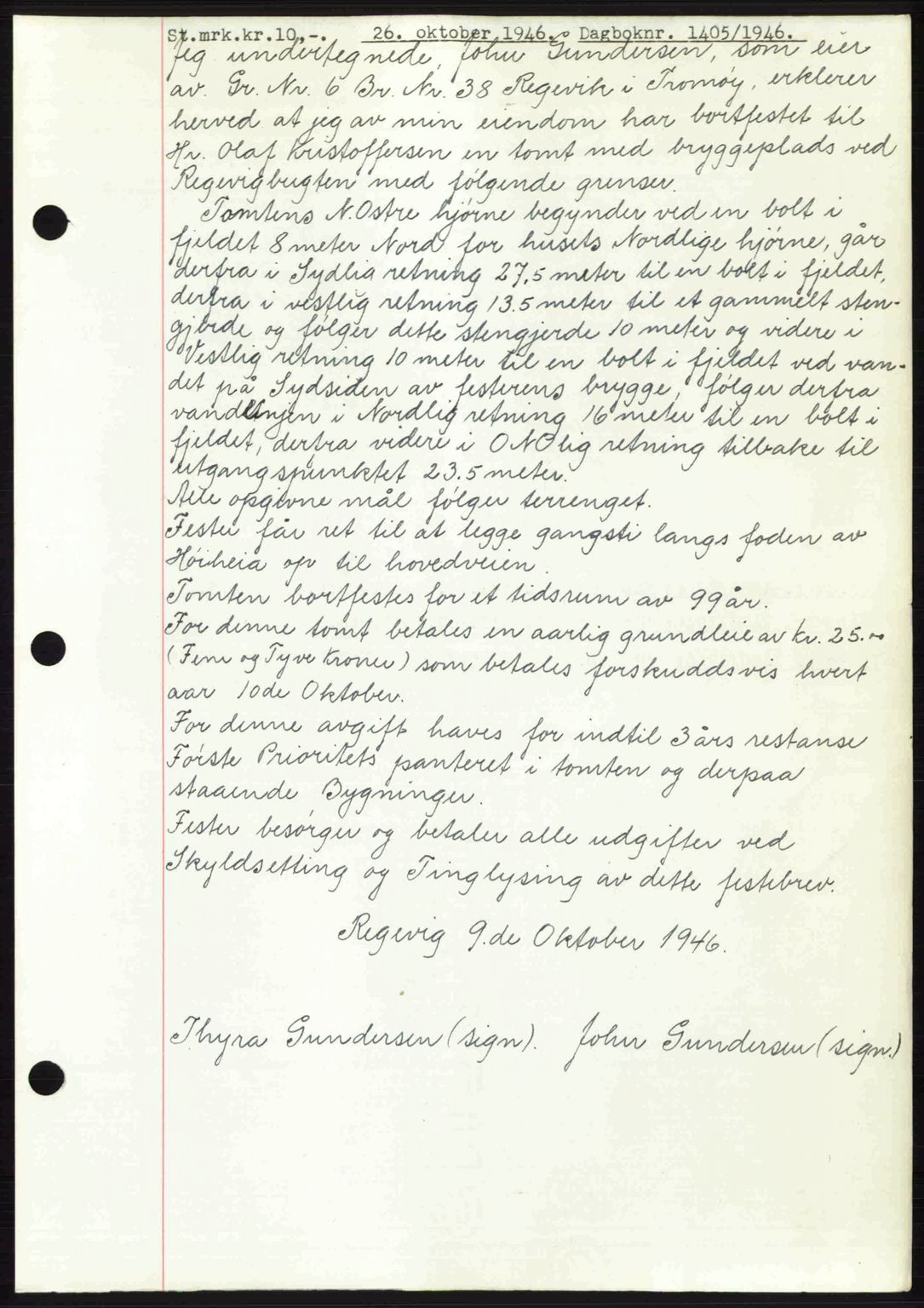 Nedenes sorenskriveri, SAK/1221-0006/G/Gb/Gba/L0056: Mortgage book no. A8, 1946-1947, Diary no: : 1405/1946