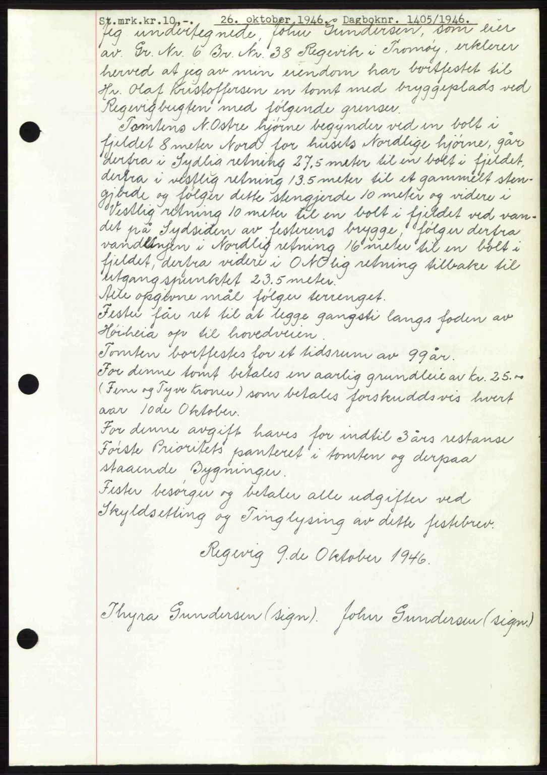 Nedenes sorenskriveri, AV/SAK-1221-0006/G/Gb/Gba/L0056: Mortgage book no. A8, 1946-1947, Diary no: : 1405/1946