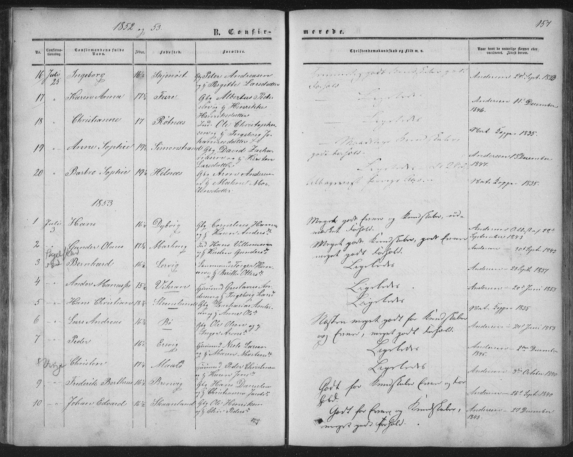 Ministerialprotokoller, klokkerbøker og fødselsregistre - Nordland, AV/SAT-A-1459/855/L0800: Parish register (official) no. 855A08, 1852-1864, p. 157