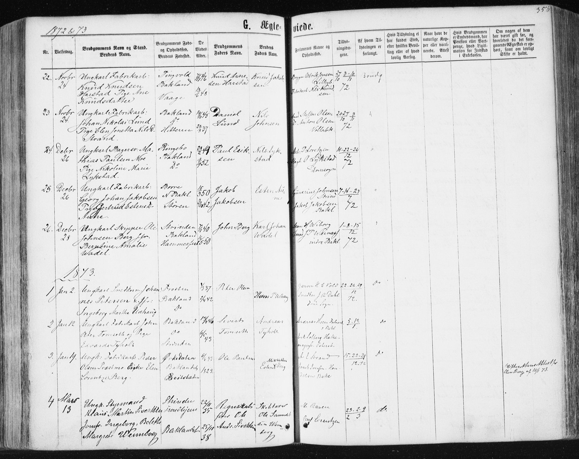 Ministerialprotokoller, klokkerbøker og fødselsregistre - Sør-Trøndelag, SAT/A-1456/604/L0186: Parish register (official) no. 604A07, 1866-1877, p. 356