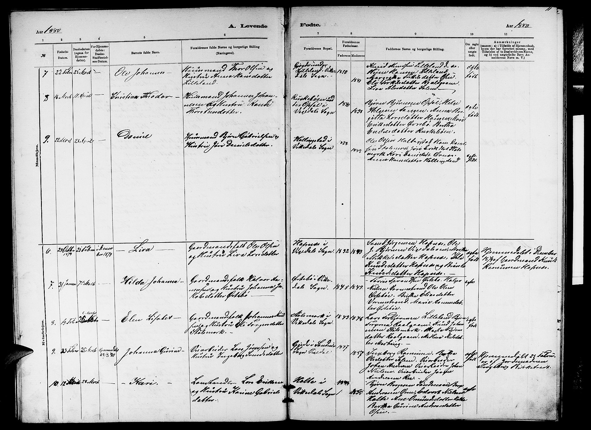 Vikedal sokneprestkontor, AV/SAST-A-101840/01/V: Parish register (copy) no. B 5, 1878-1888, p. 11